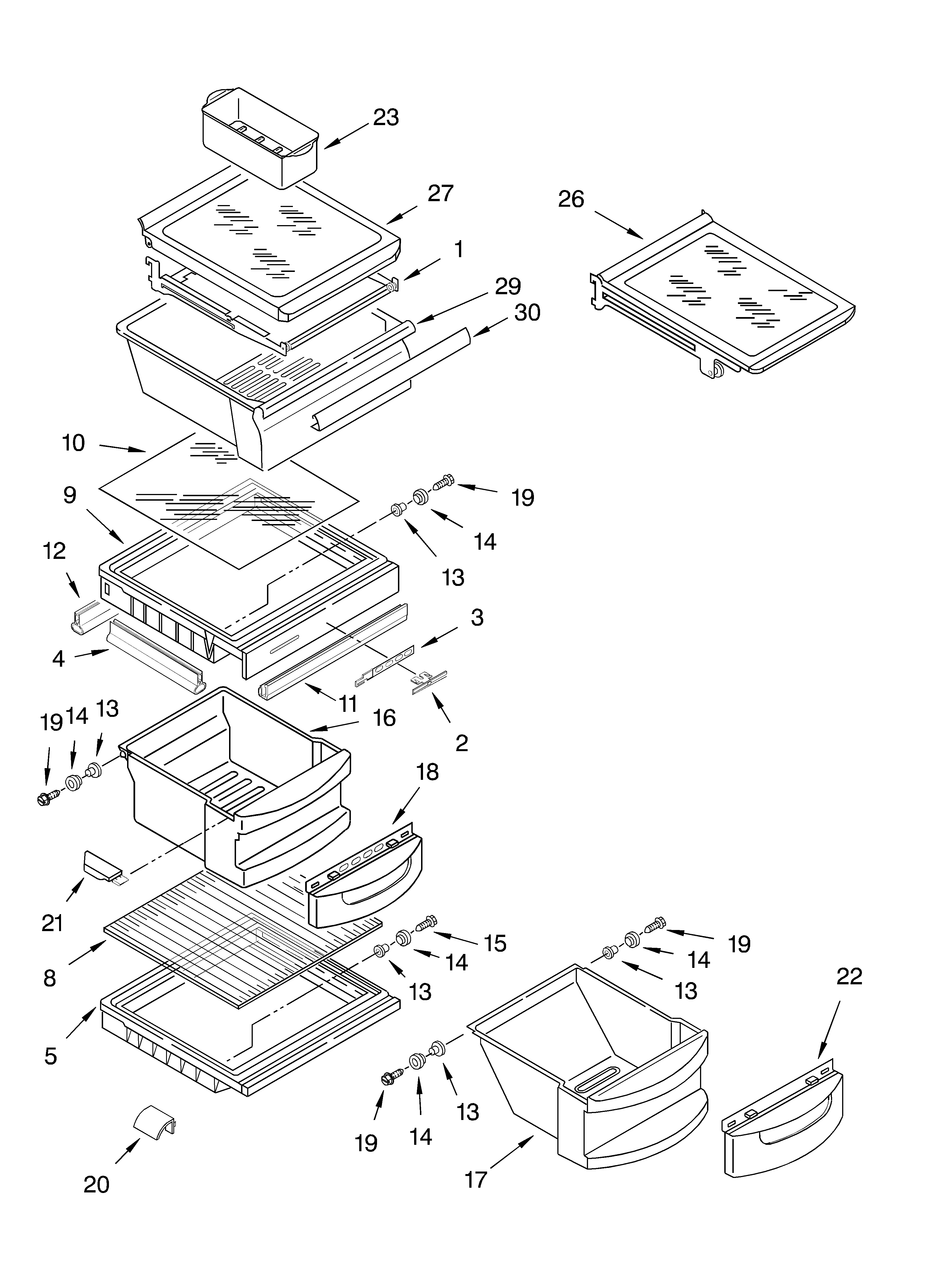 KitchenAid KSRG22FKBL04 refrigerator shelf diagram