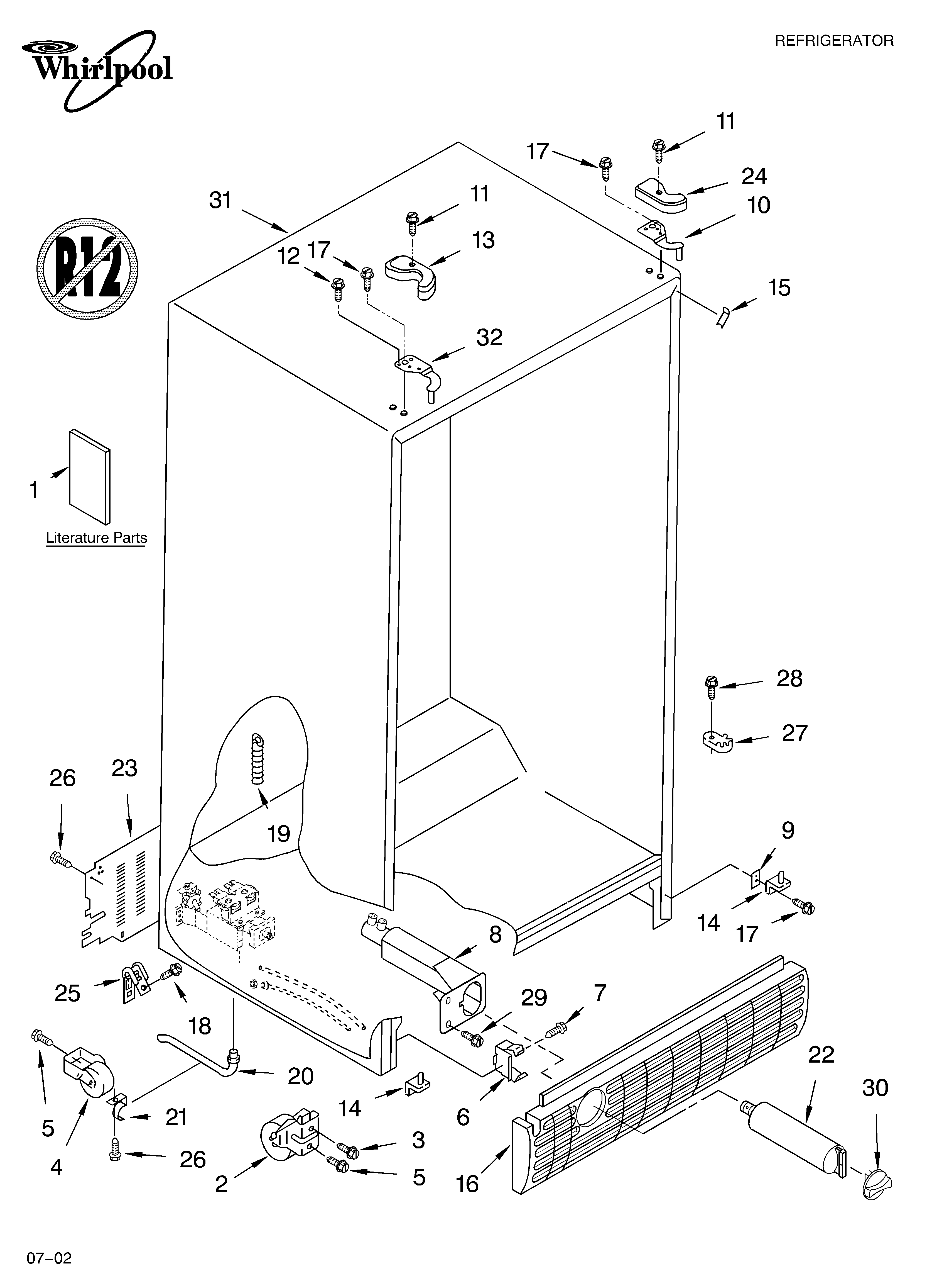 Whirlpool GD2SHGXLQ01 cabinet/literature diagram