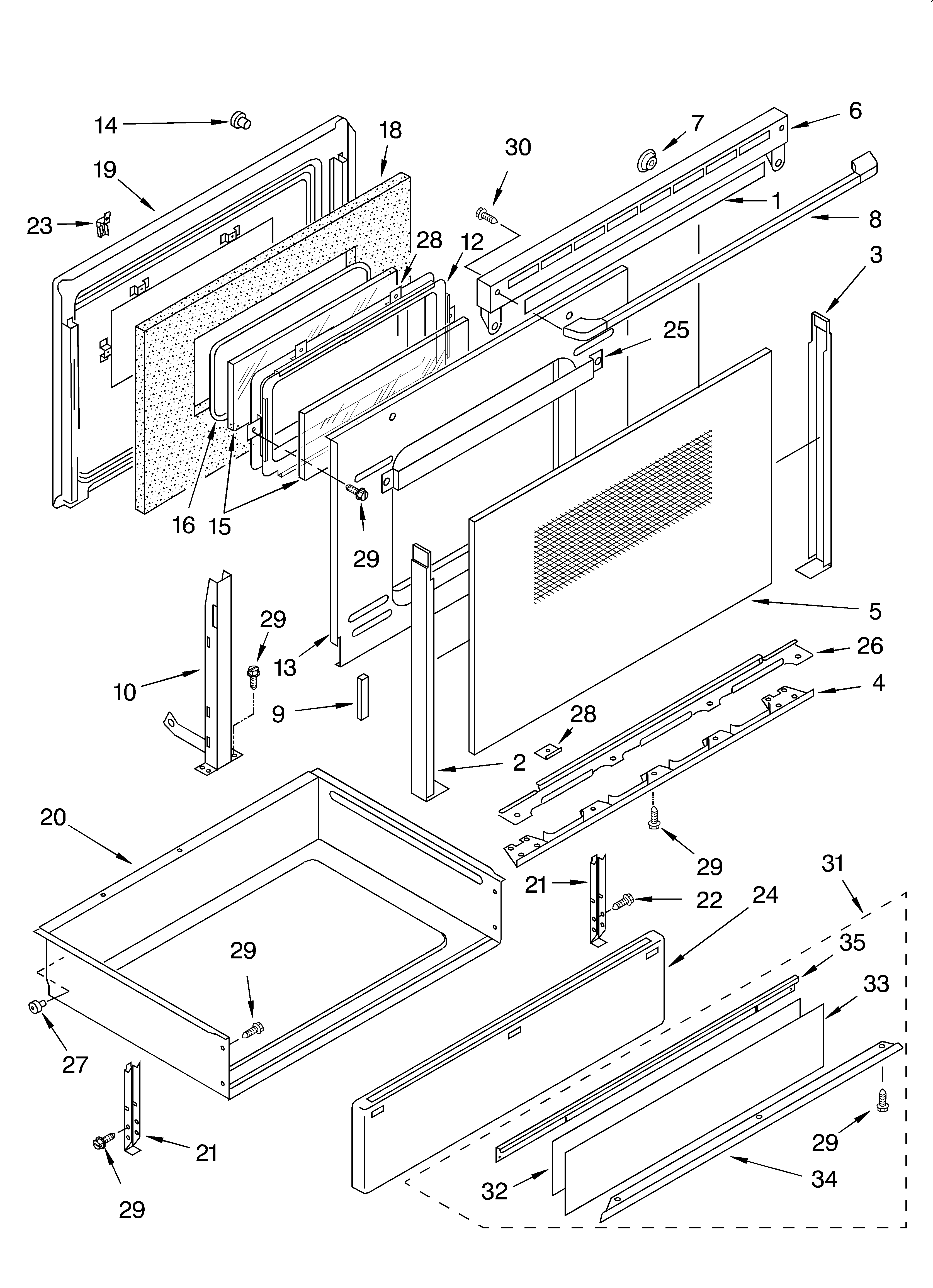 KitchenAid KERC507HBS3 door and drawer diagram