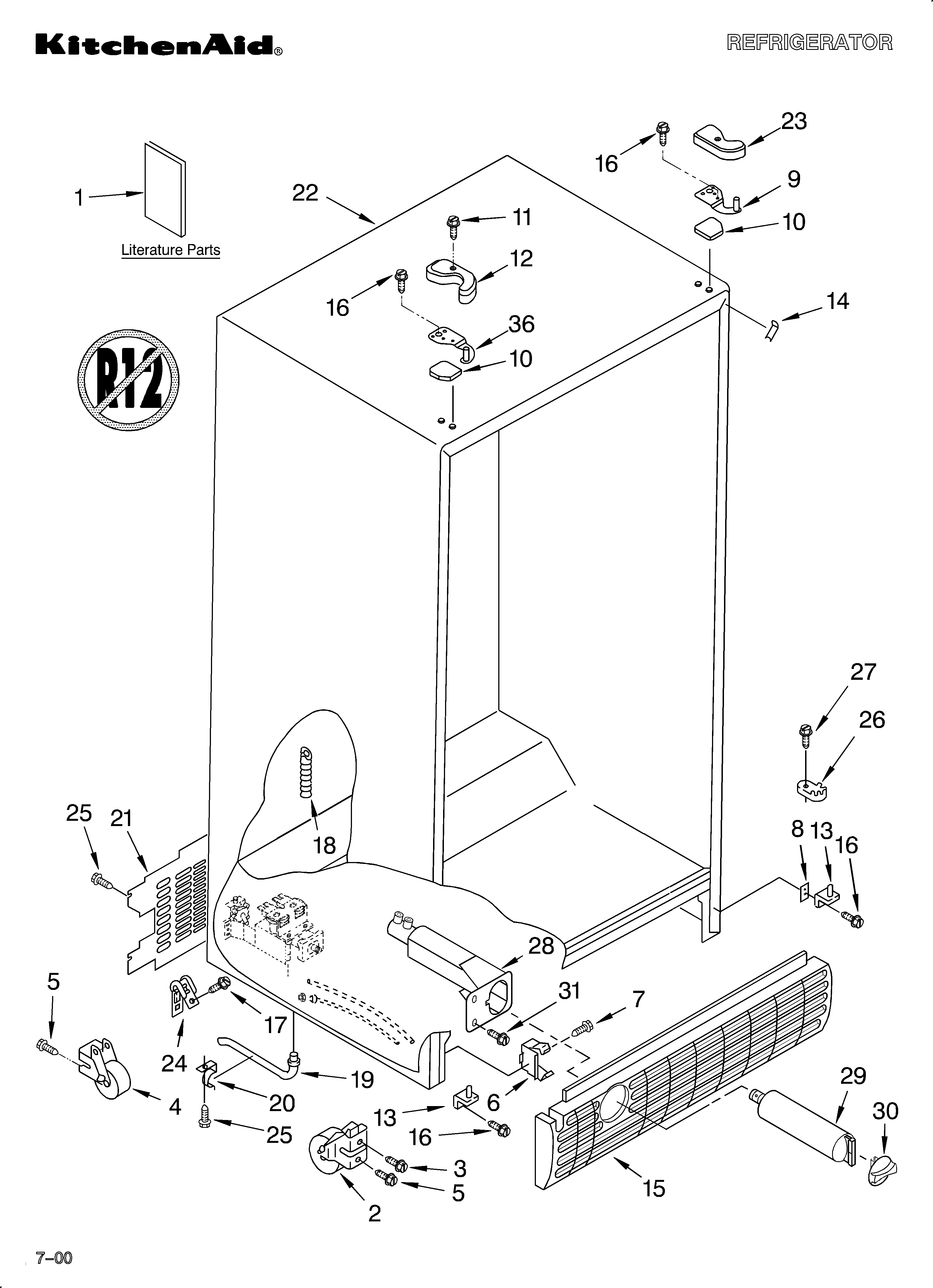 KitchenAid KSRS25IHSS00 cabinet/literature diagram