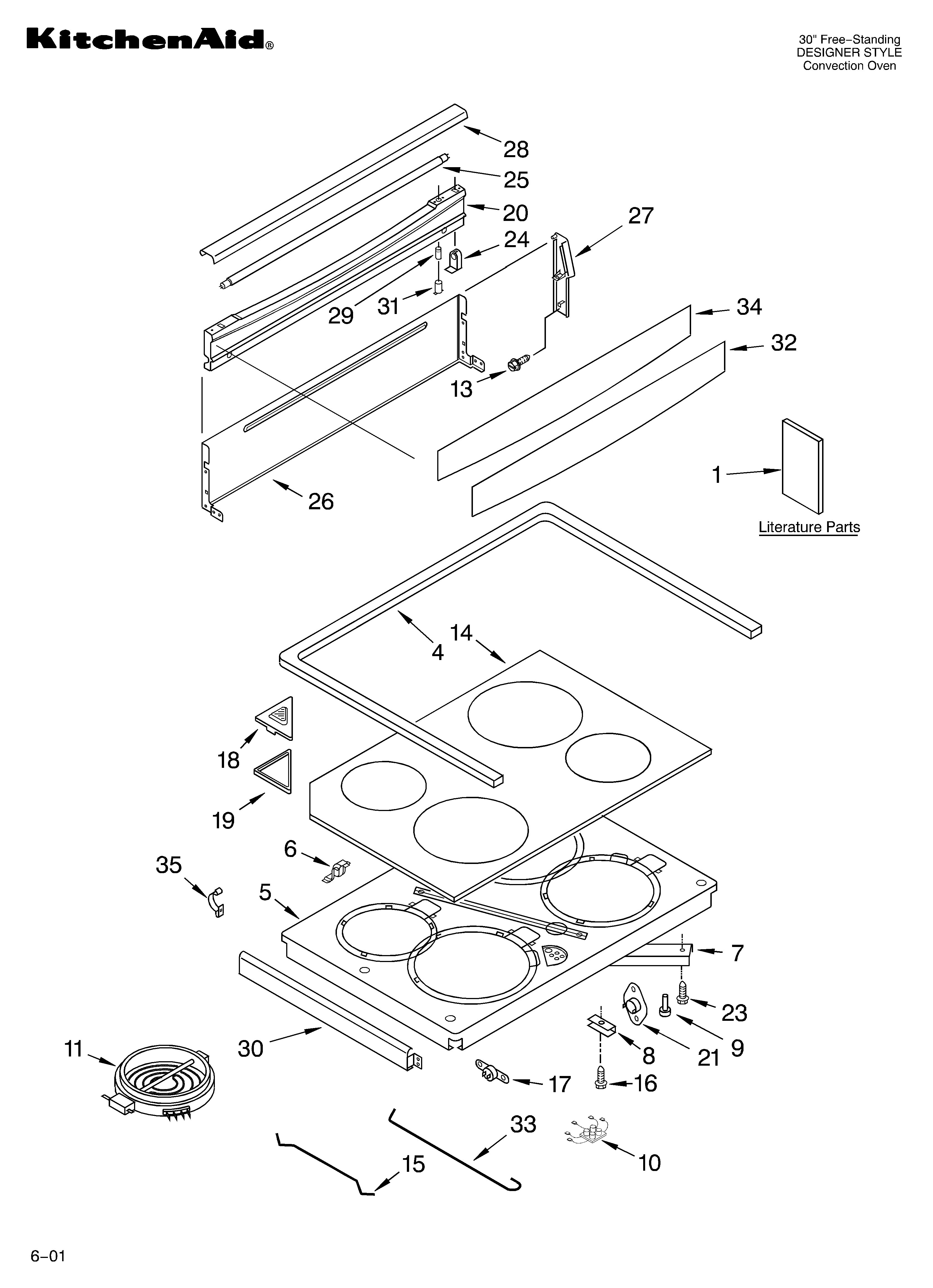 KitchenAid KERC607HBT6 cooktop/literature diagram