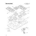 KitchenAid KGCT366GWH2 cooktop, burner, and grate/literature diagram