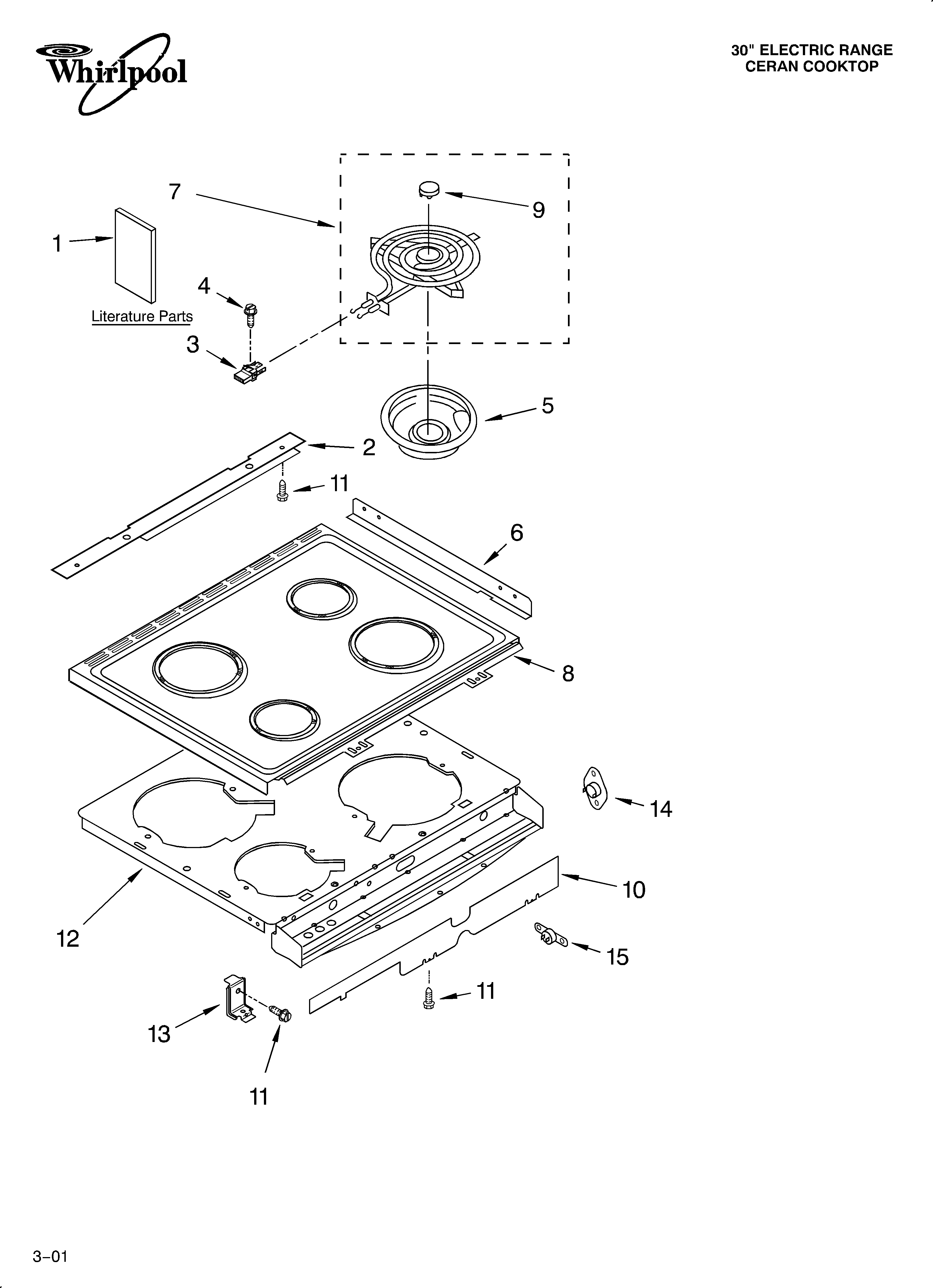 Whirlpool GY395LXGZ3 cooktop/literature diagram