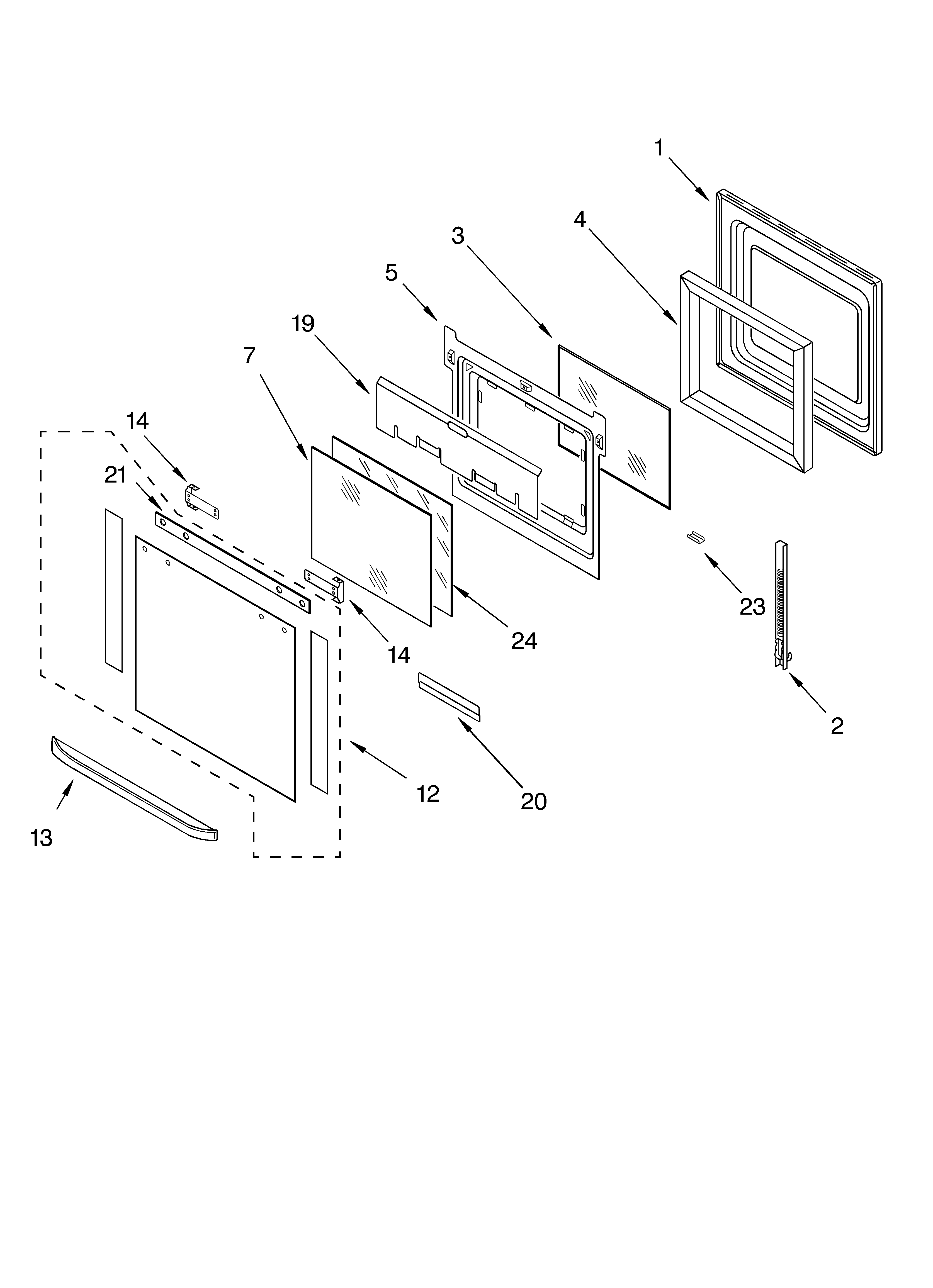 KitchenAid KEBC247KWH0 oven door diagram