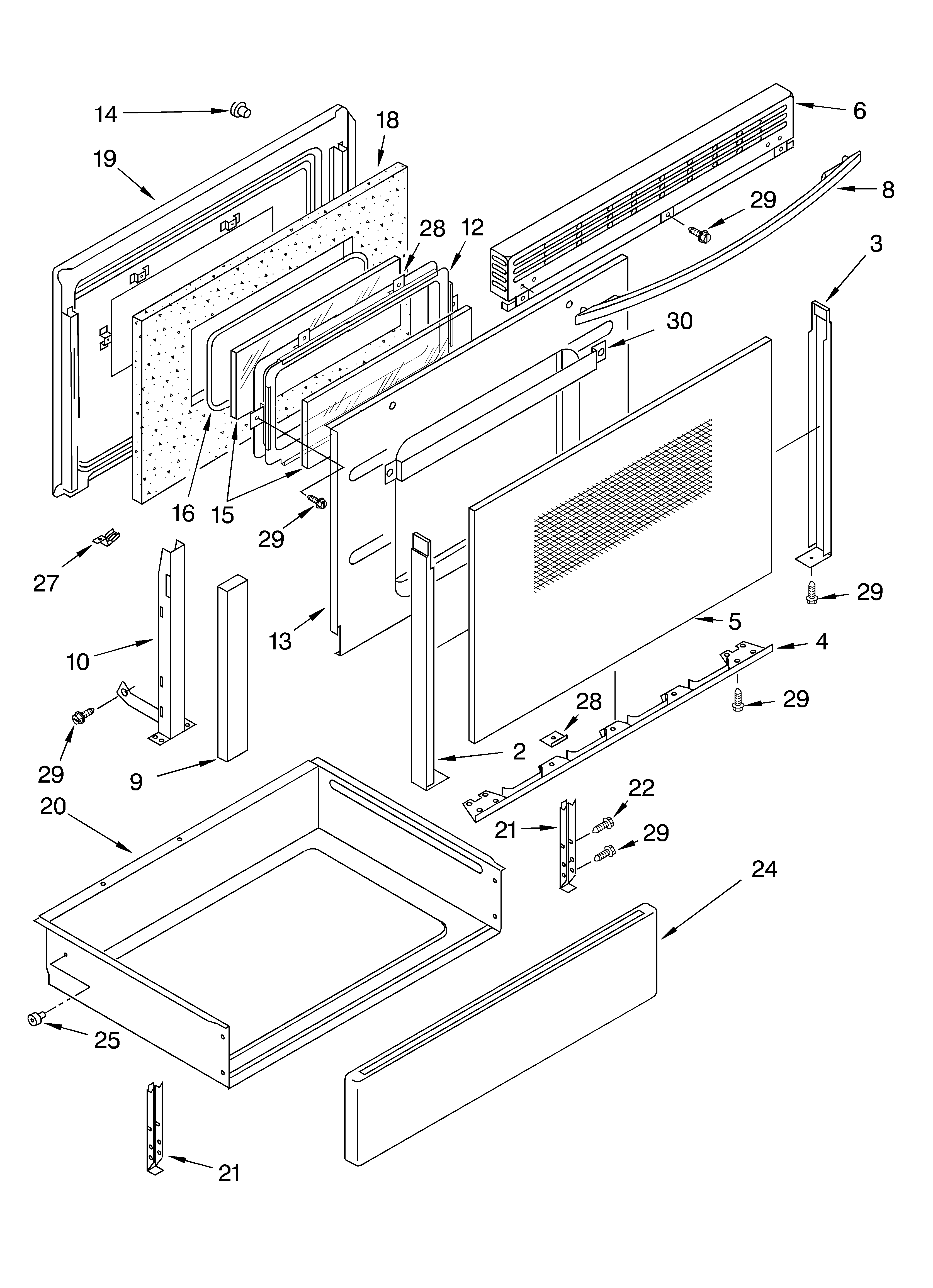 Whirlpool GW395LEGB5 door and drawer diagram