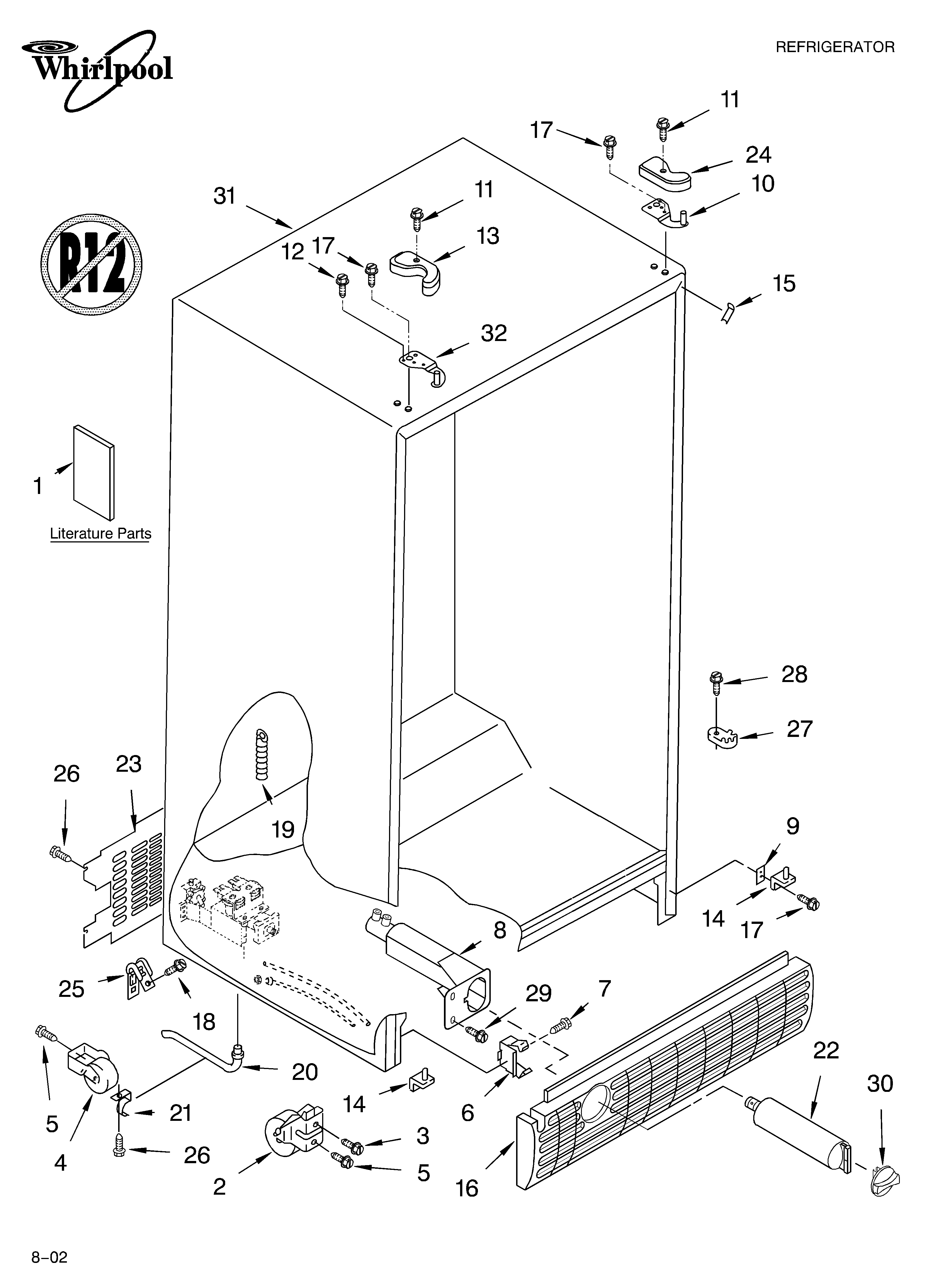 Whirlpool GD2LHGXLB03 cabinet/literature diagram