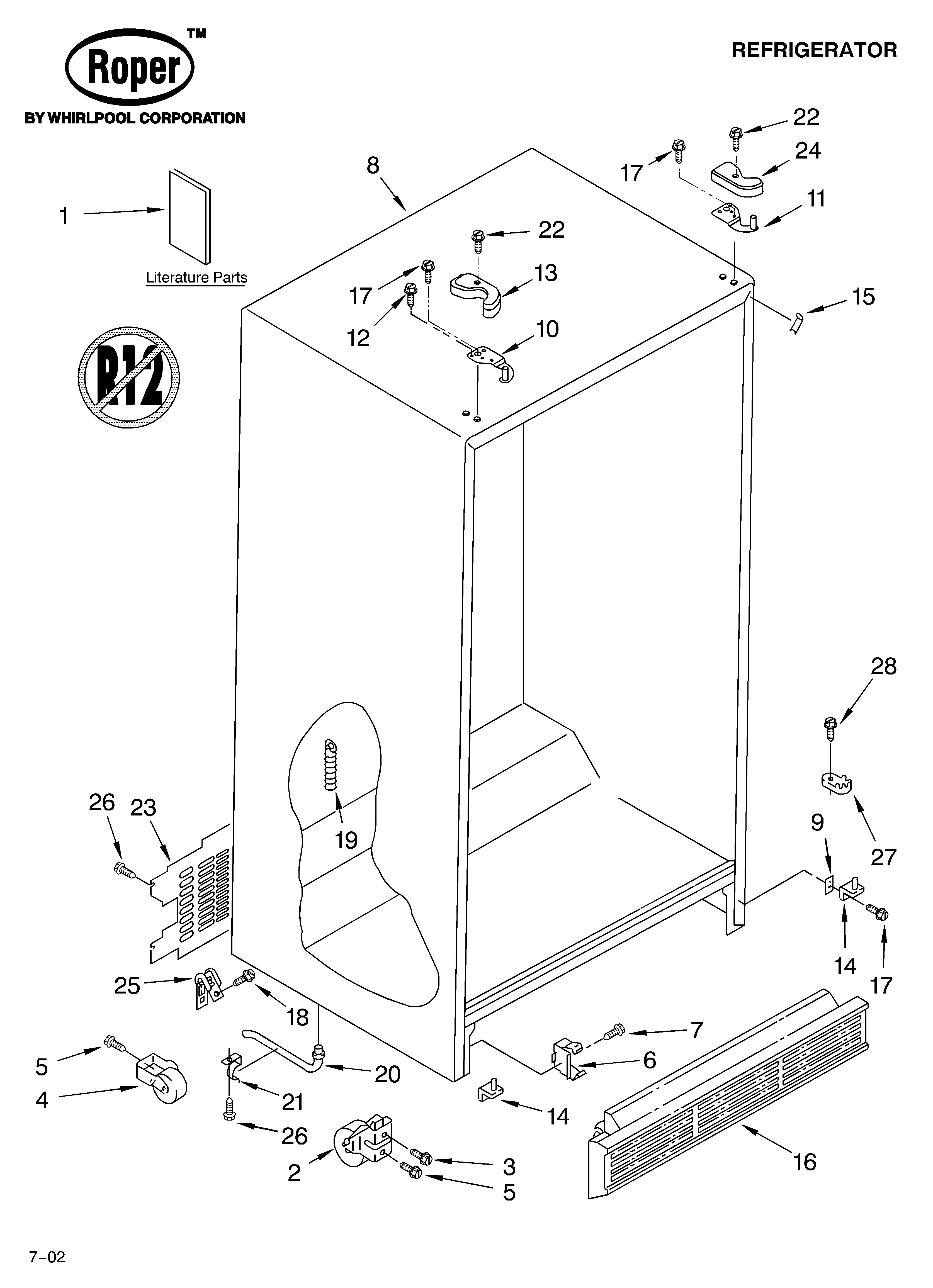 Roper RS22AQXKQ03 cabinet/literature diagram