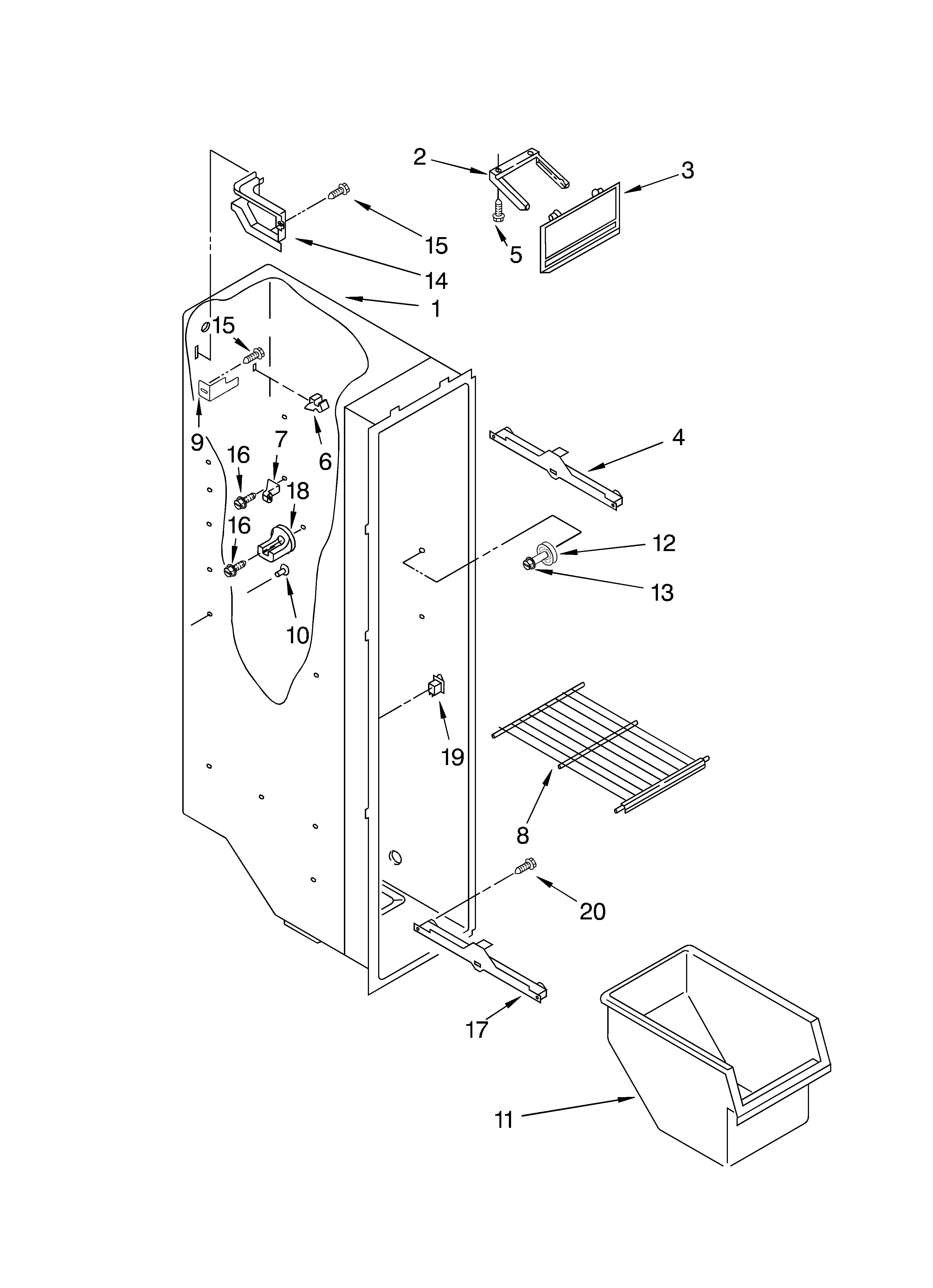 Roper RS22AQXKQ03 freezer liner diagram