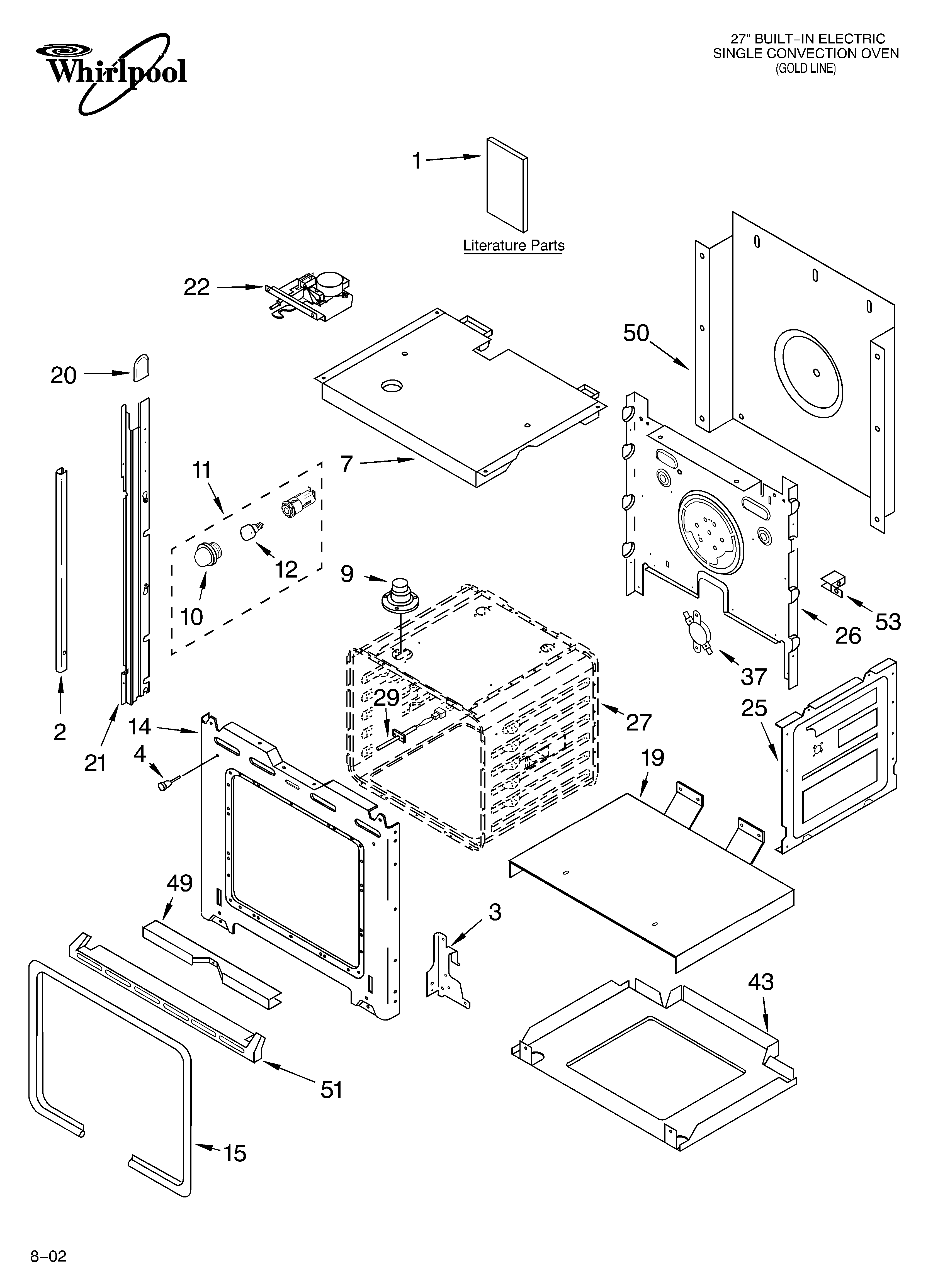 Whirlpool GBS277PDS9 oven/literature diagram