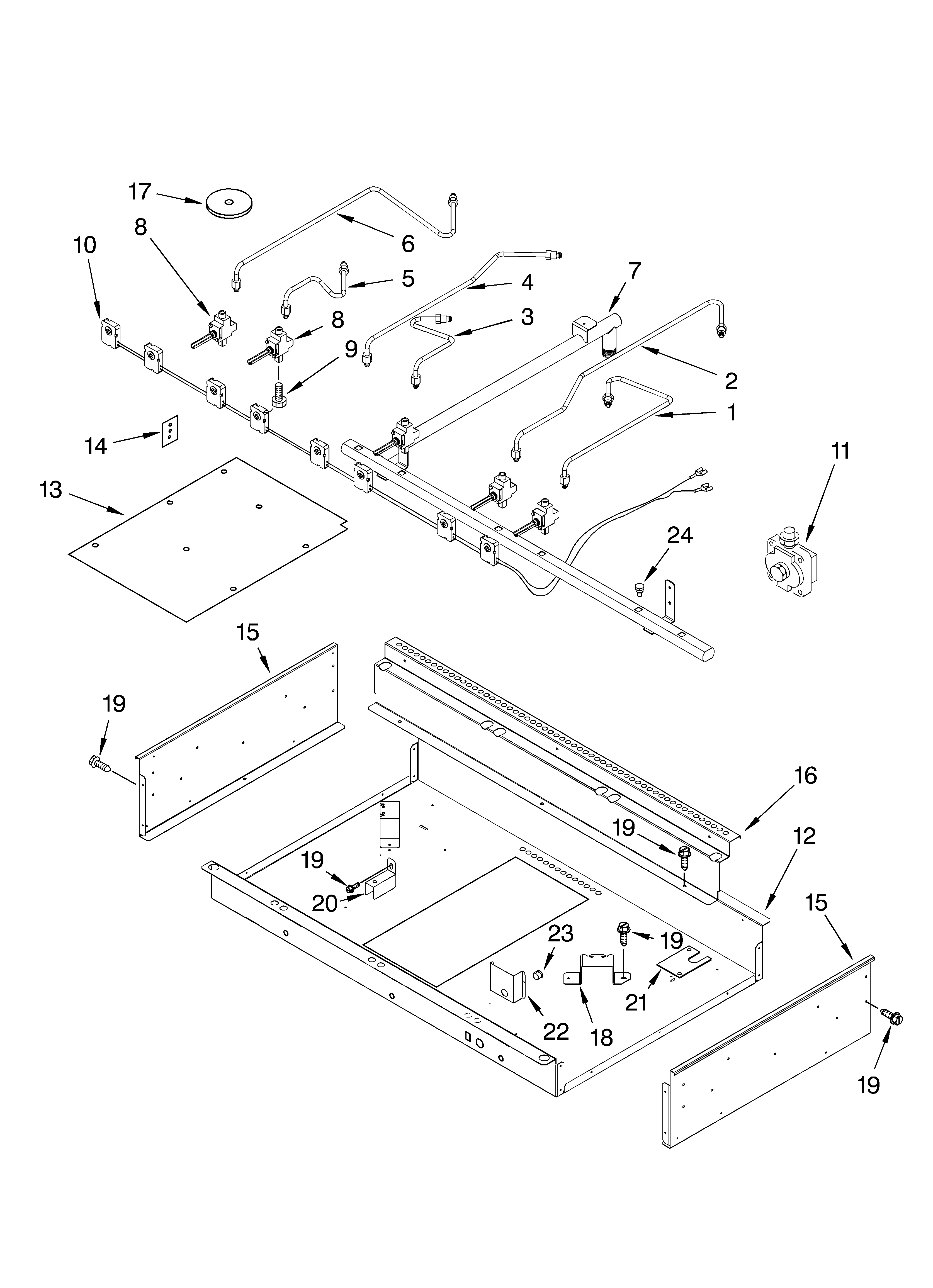KitchenAid KGCP487JSS3 burner box, gas valves, and switches diagram