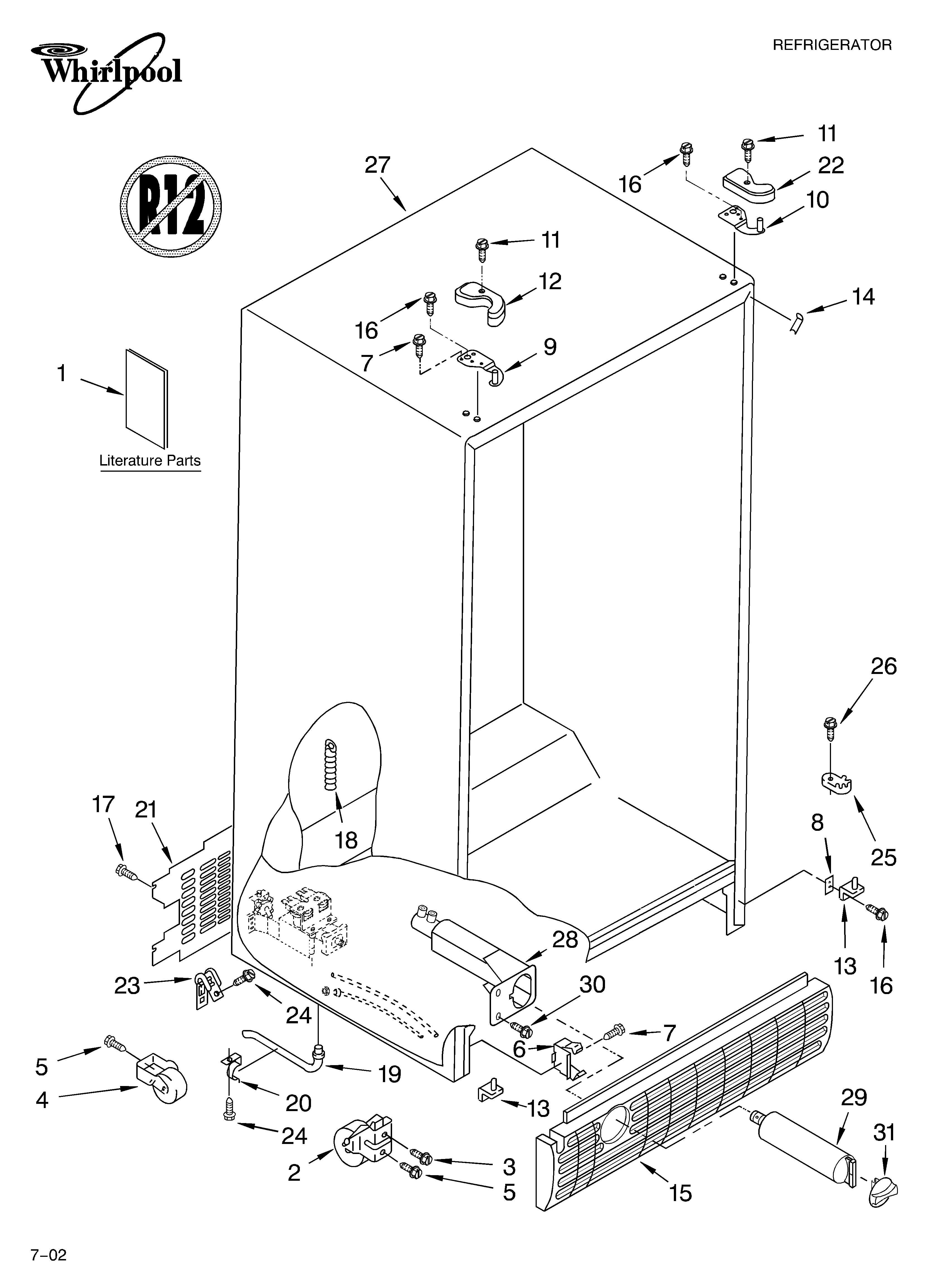 Whirlpool 7ED7FHGXKQ00 cabinet/literature diagram
