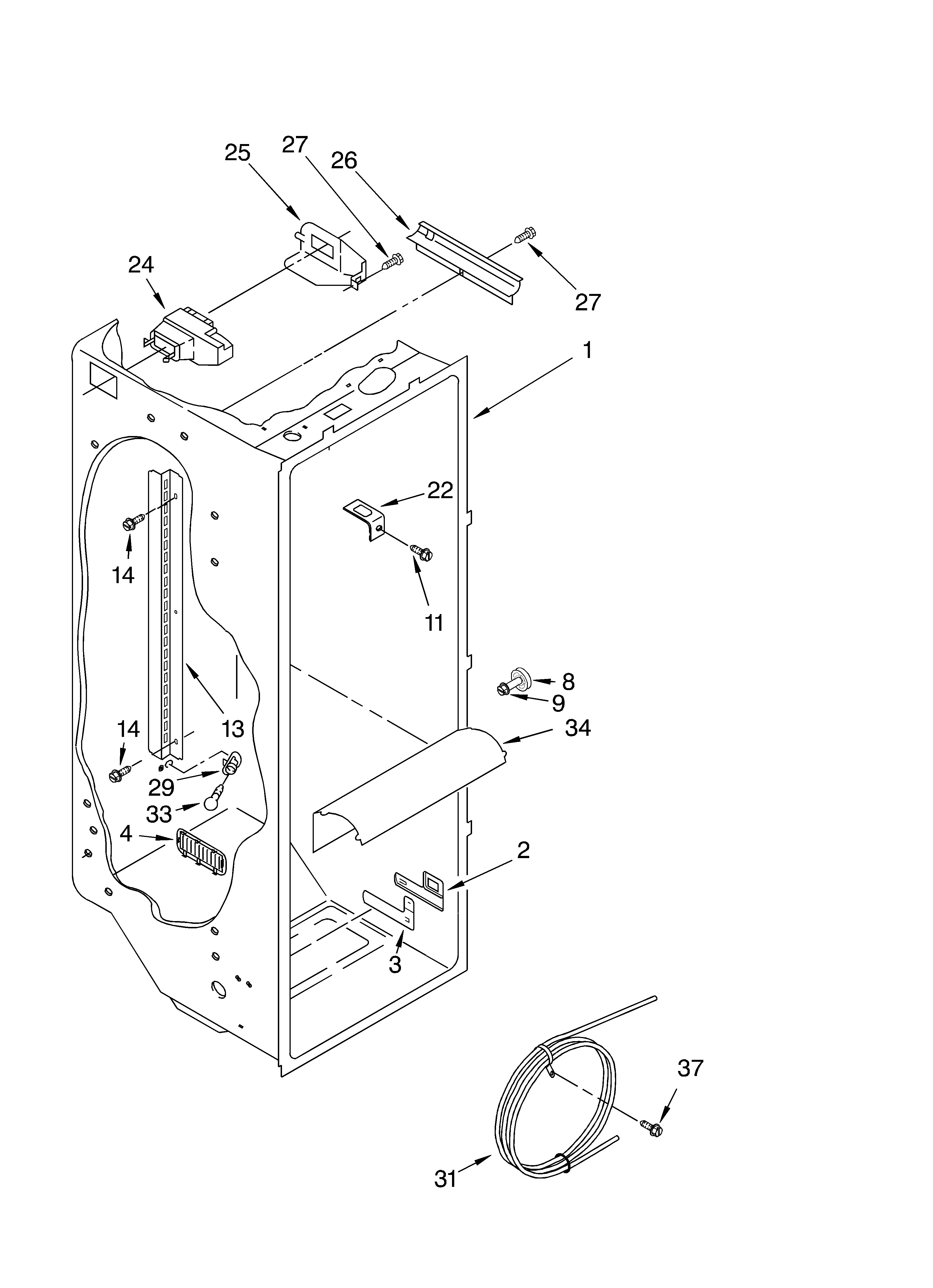 Whirlpool 7ED7FHGXKQ00 refrigerator liner diagram