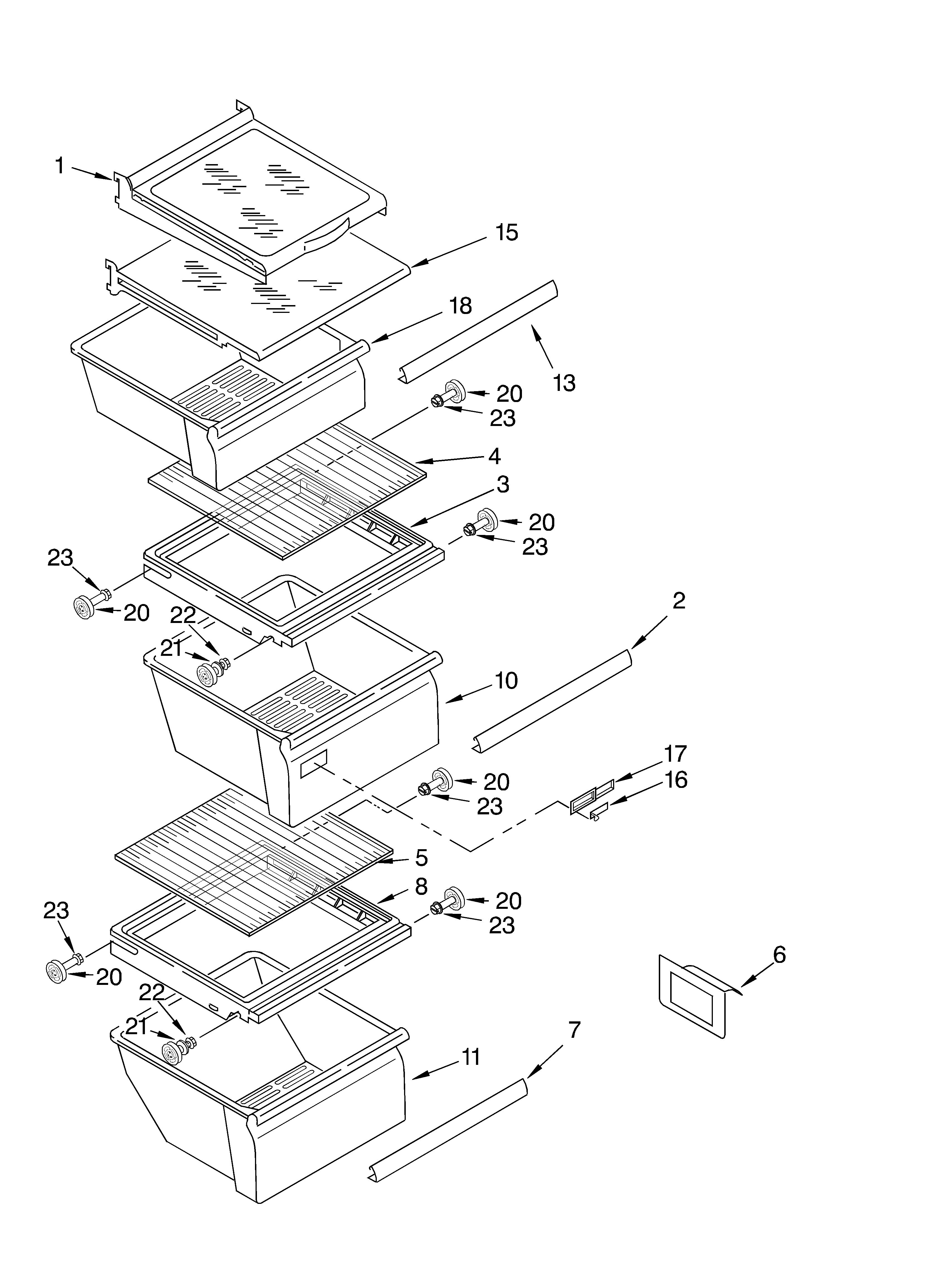 Whirlpool 7ED7FHGXKQ00 refrigerator shelf diagram