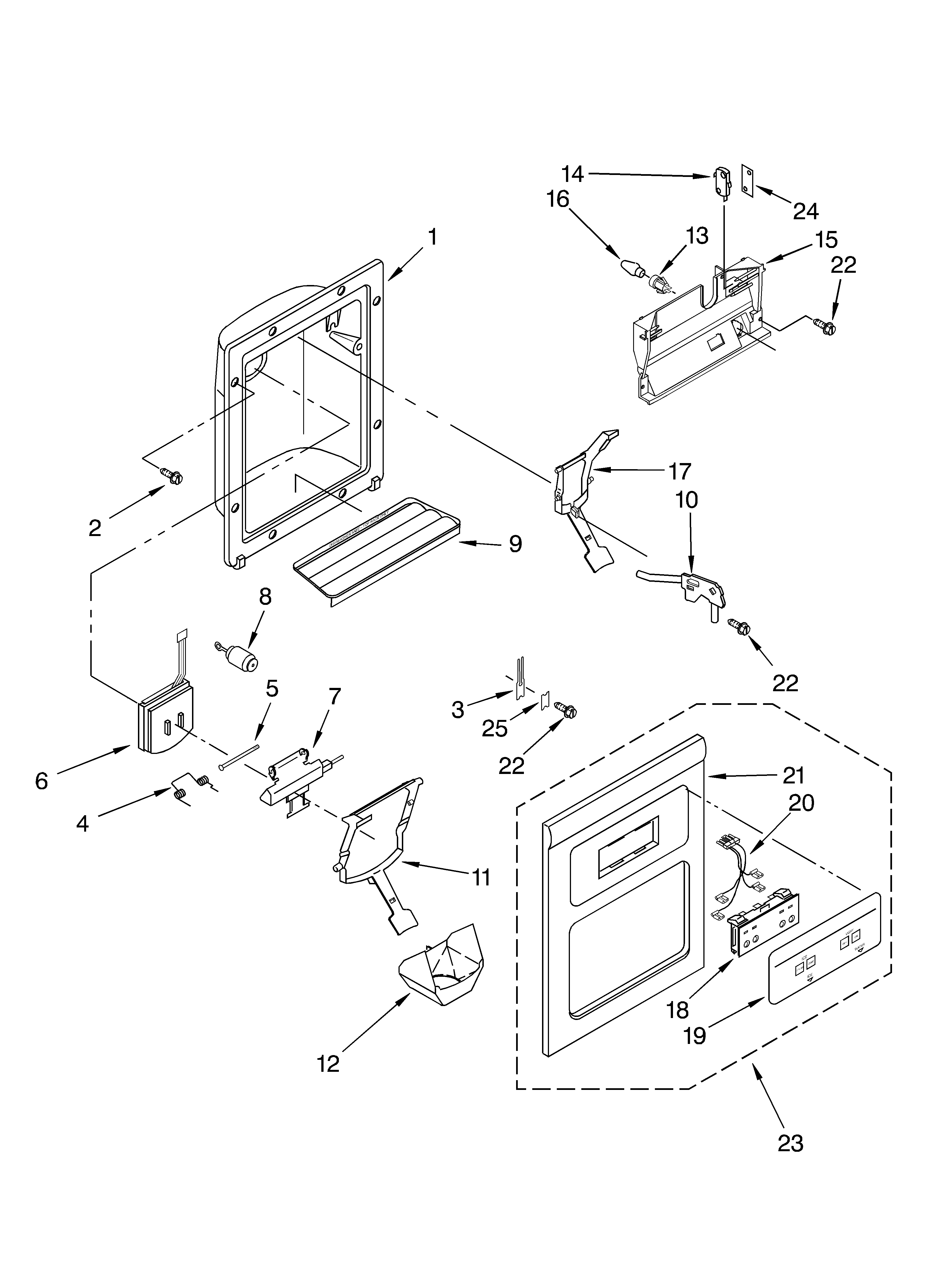 Whirlpool 7ED7FHGXKQ00 dispenser front diagram