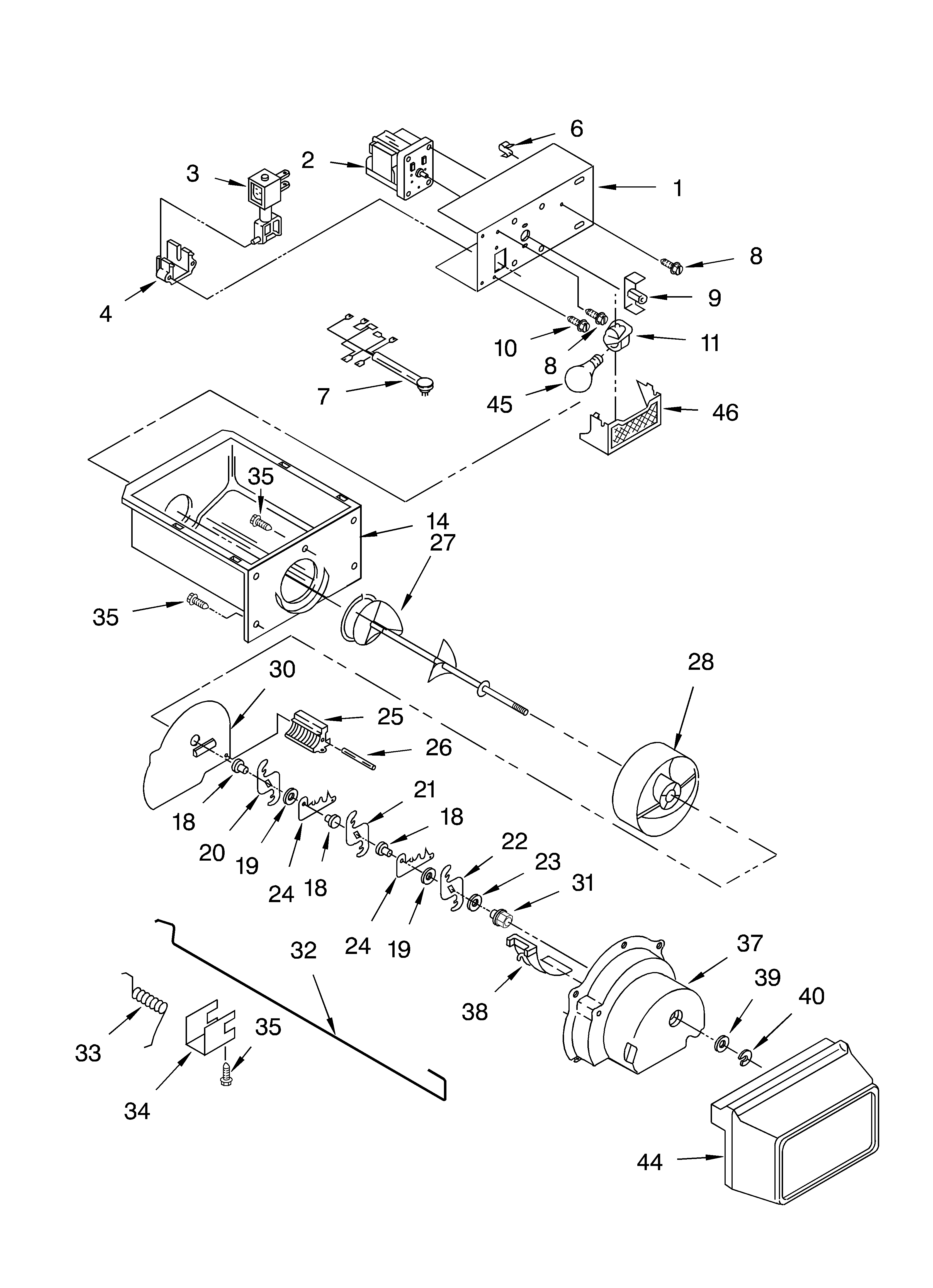 Crosley CS22AFXKT03 motor and ice container diagram