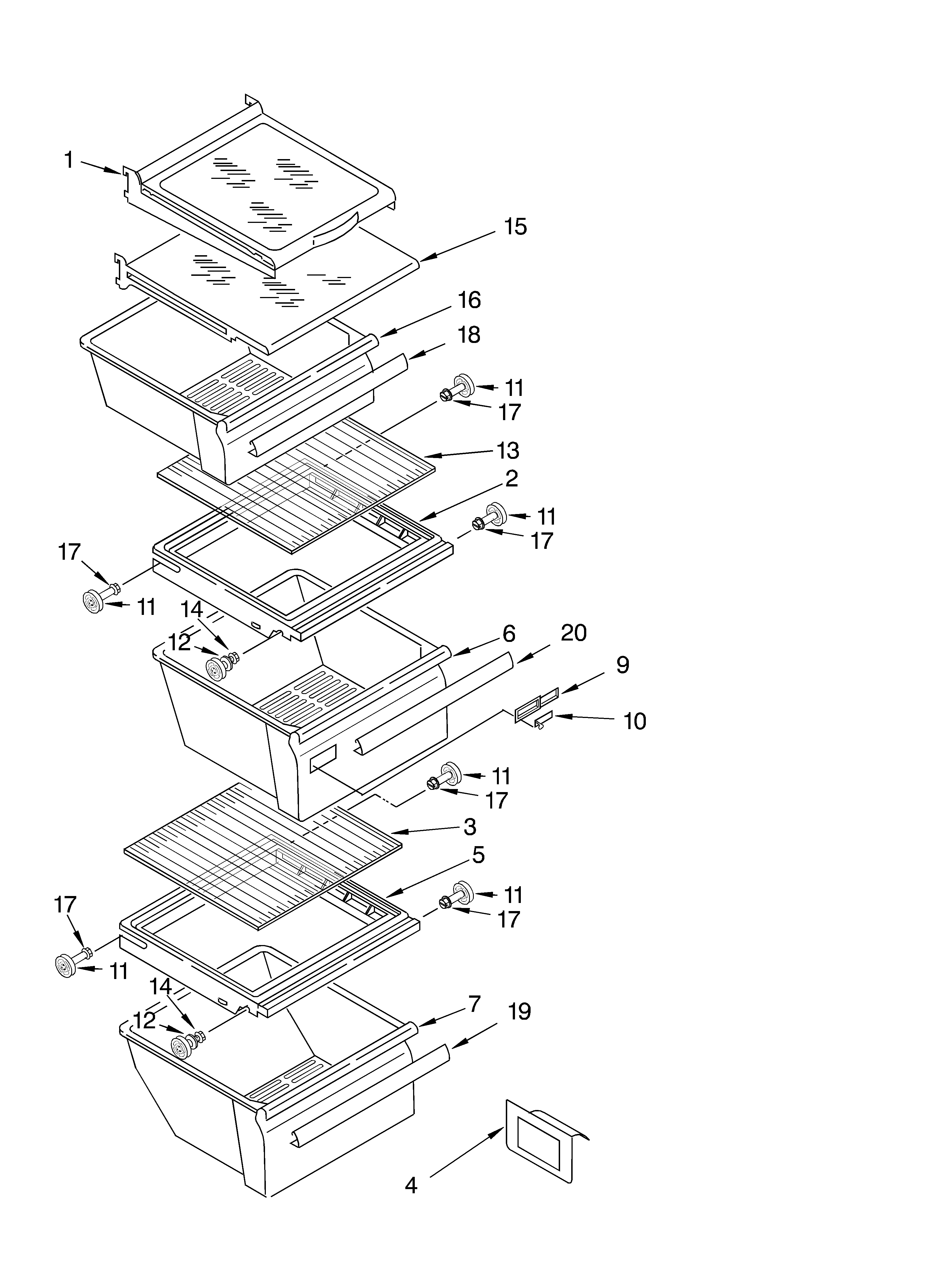 Whirlpool ED2FHGXKT03 refrigerator shelf diagram