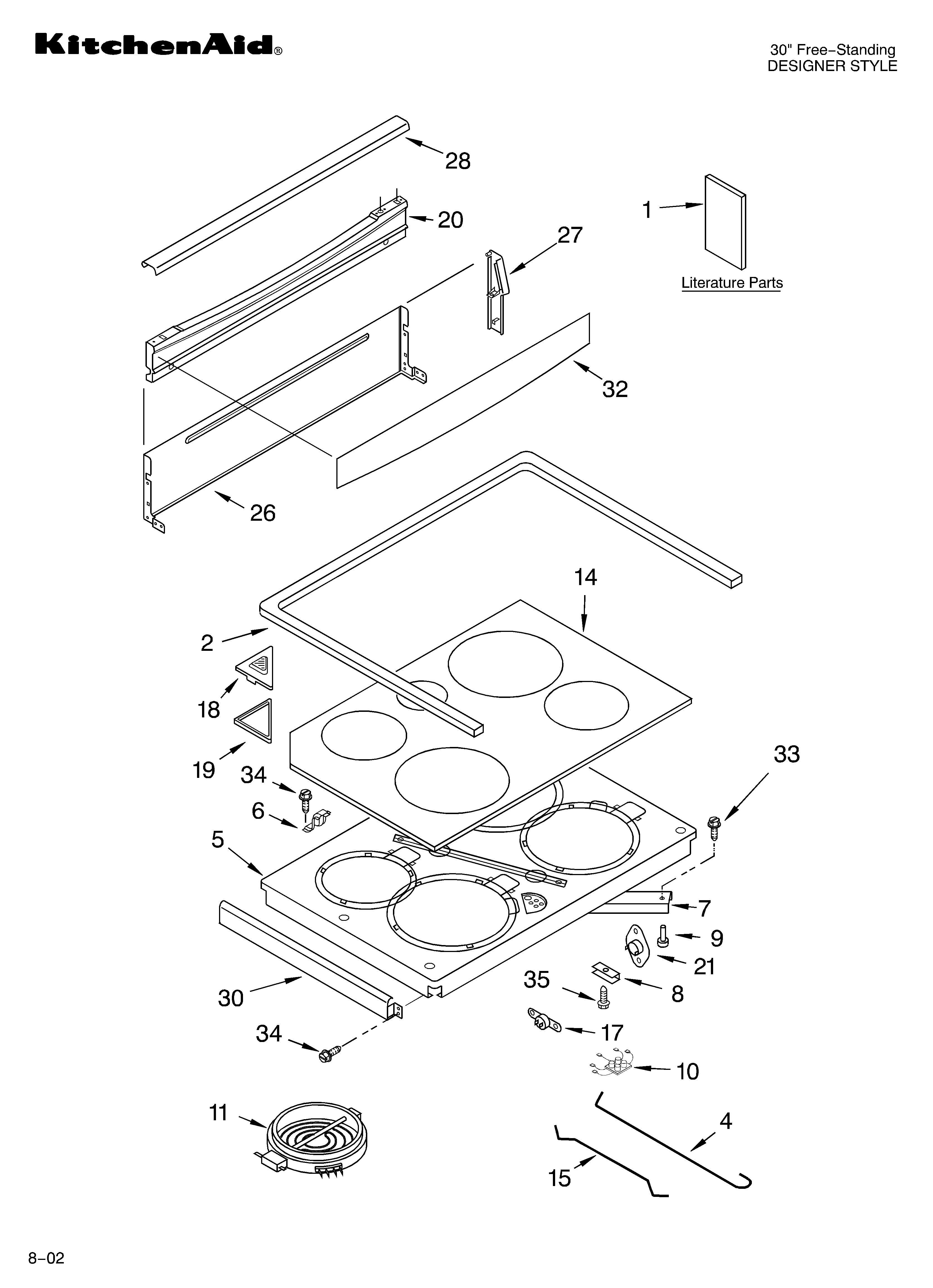 KitchenAid KERC700LBL0 cooktop/literature diagram