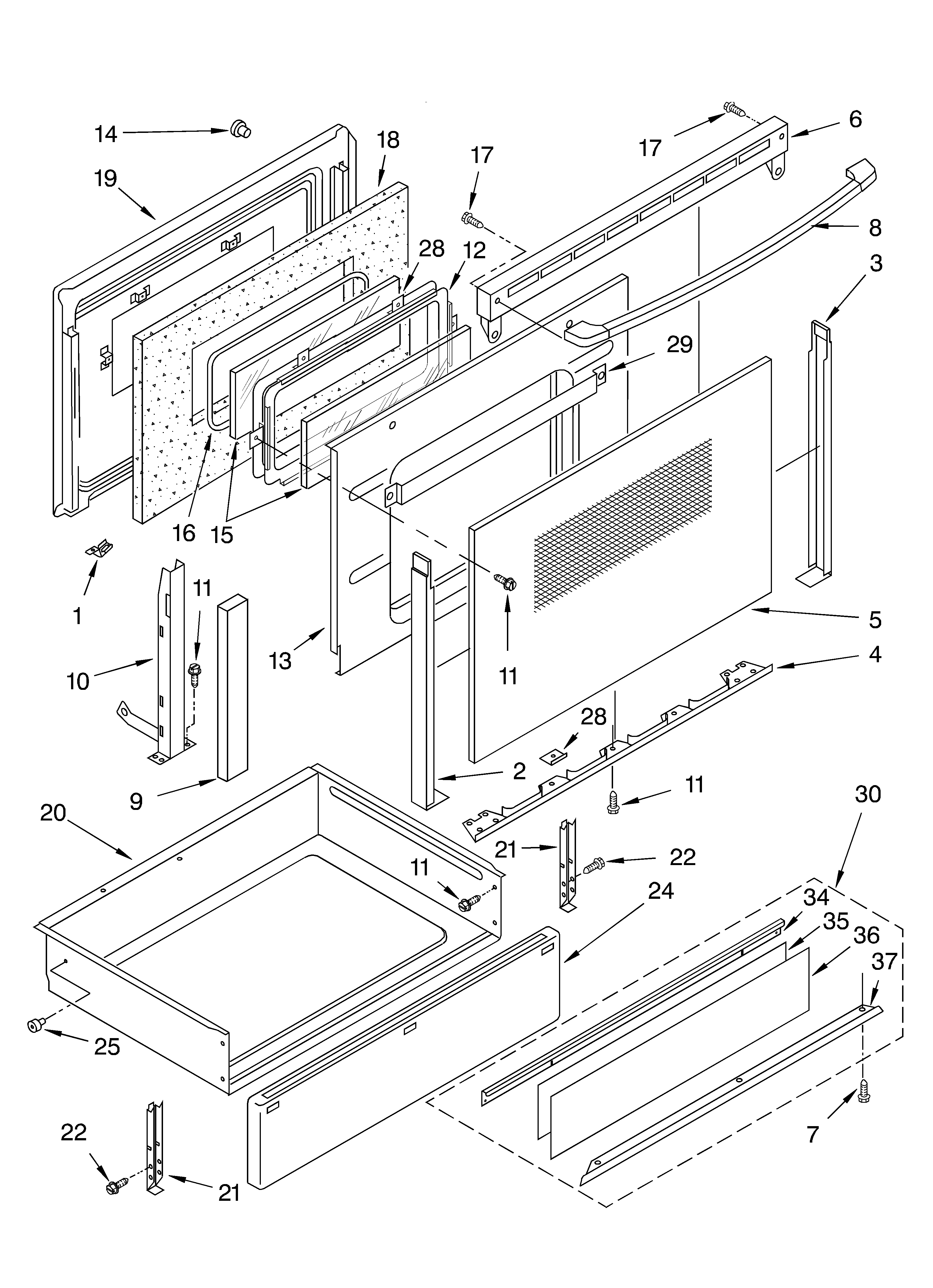 KitchenAid KERC700LBL0 door and drawer diagram
