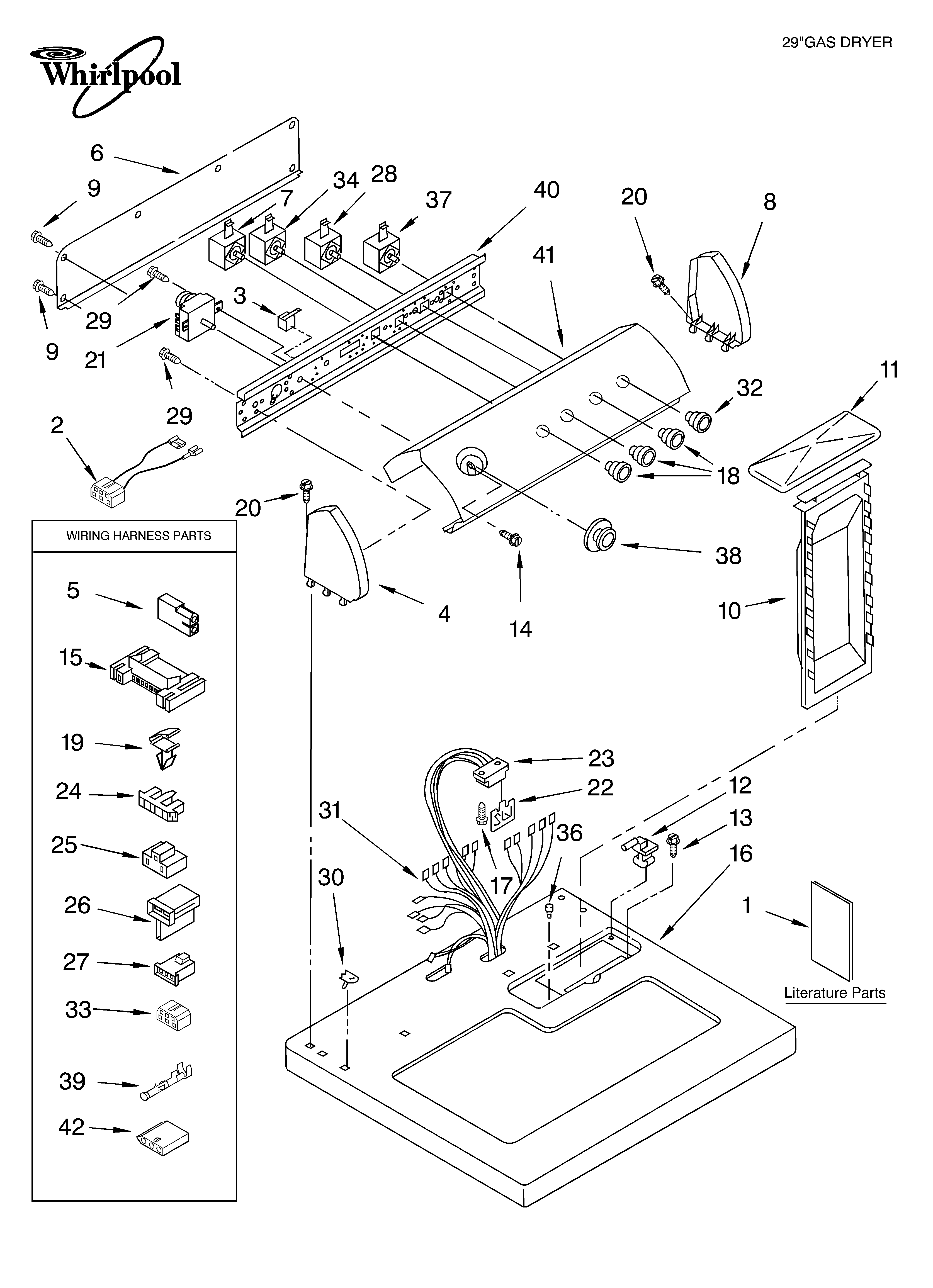 Whirlpool LGQ9558KT1 top and console/literature diagram