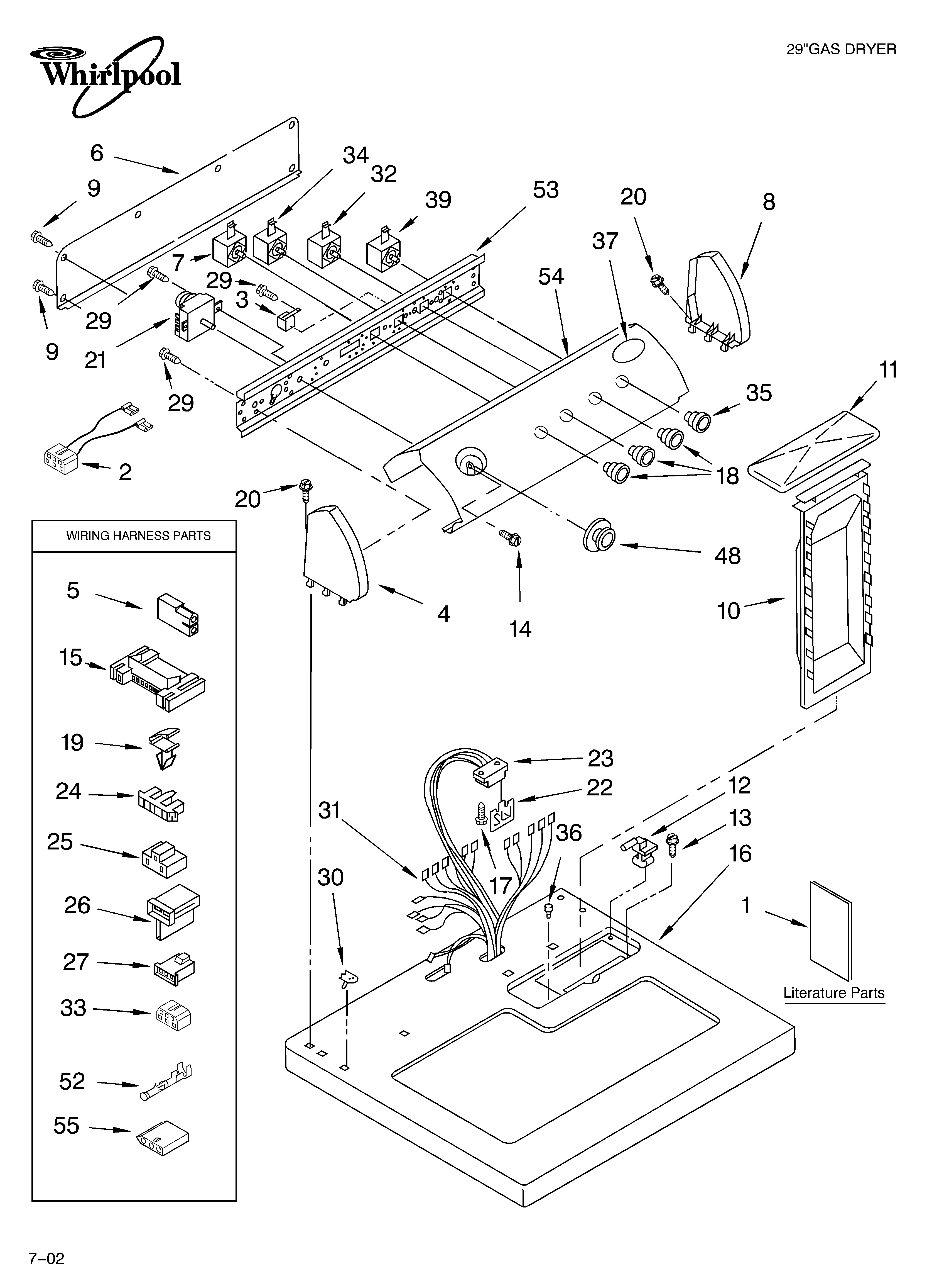 Whirlpool LGQ9508LW0 top and console/literature diagram