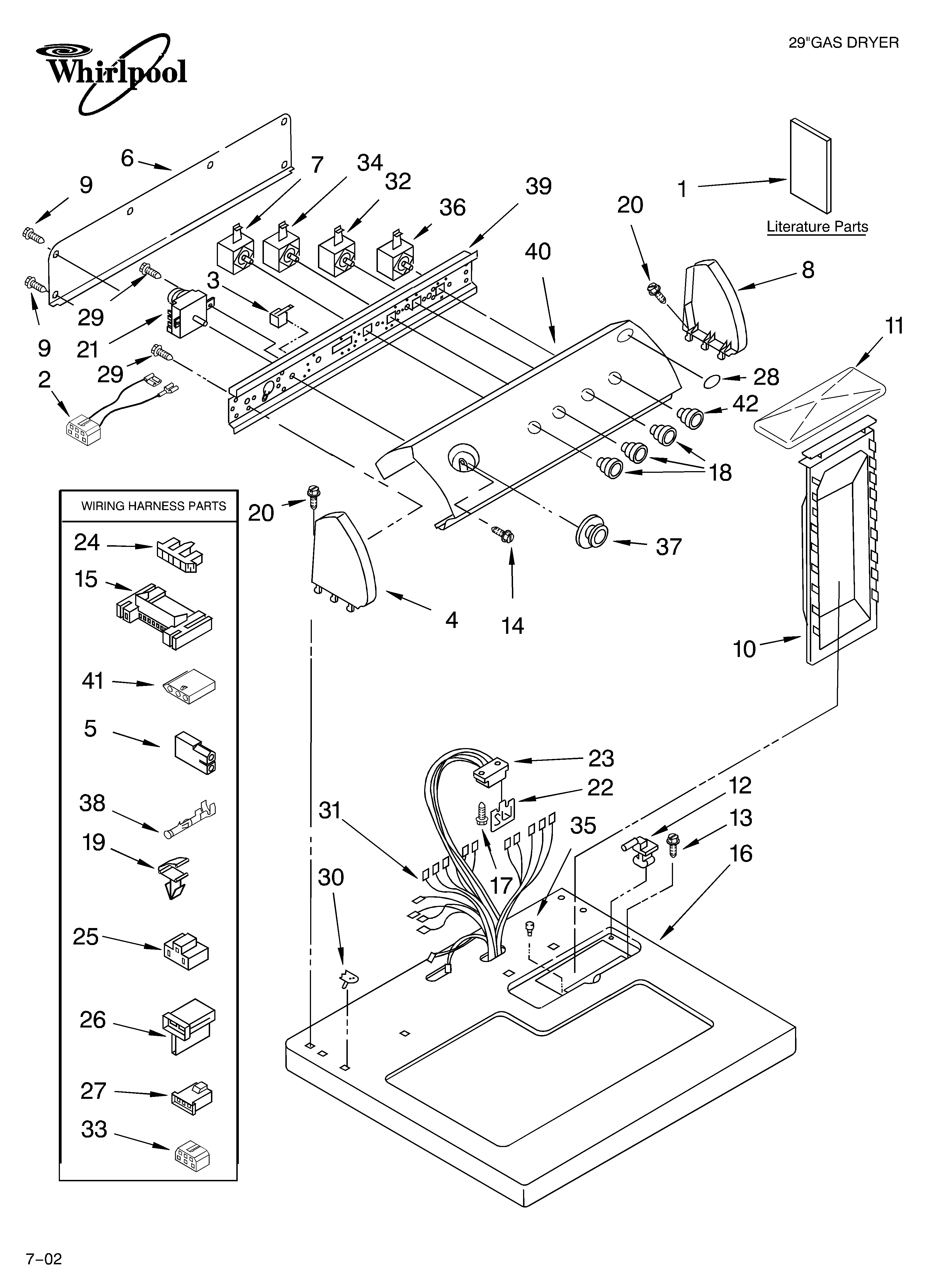 Whirlpool LGQ9857LW0 top and console/literature diagram