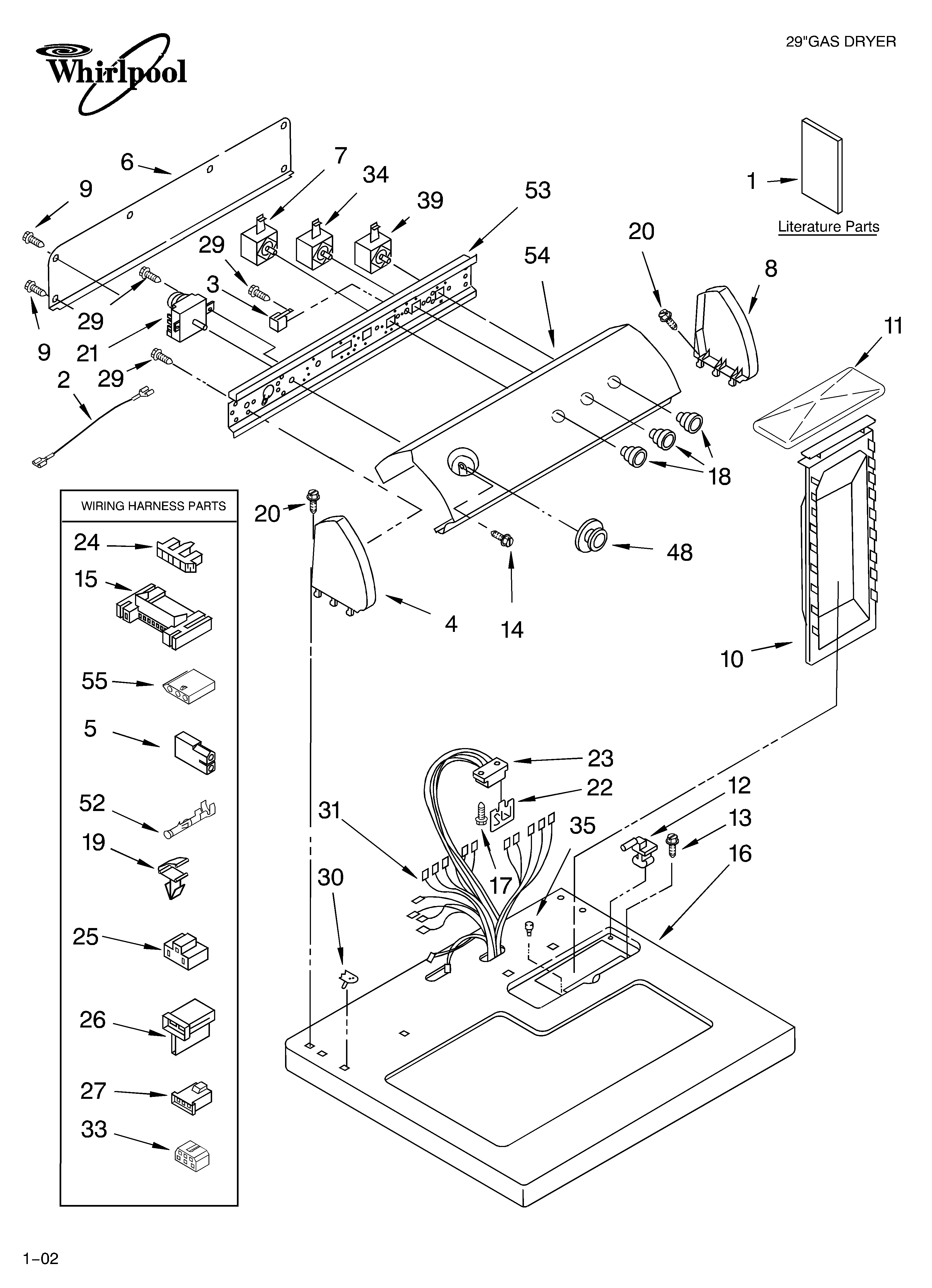 Whirlpool LGQ8857JQ3 top and console/literature diagram