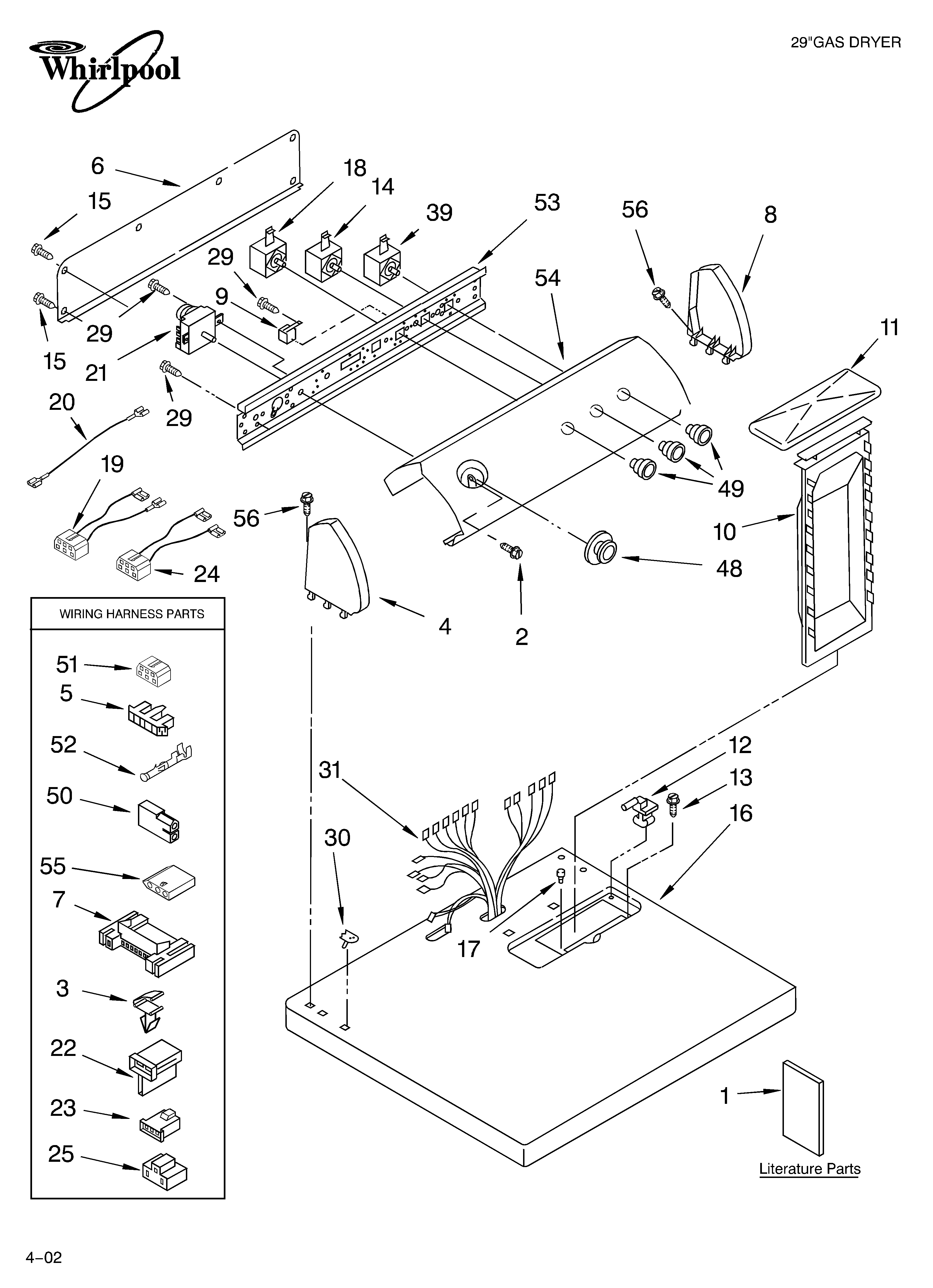 Whirlpool LGR6611LQ0 top and console/literature diagram