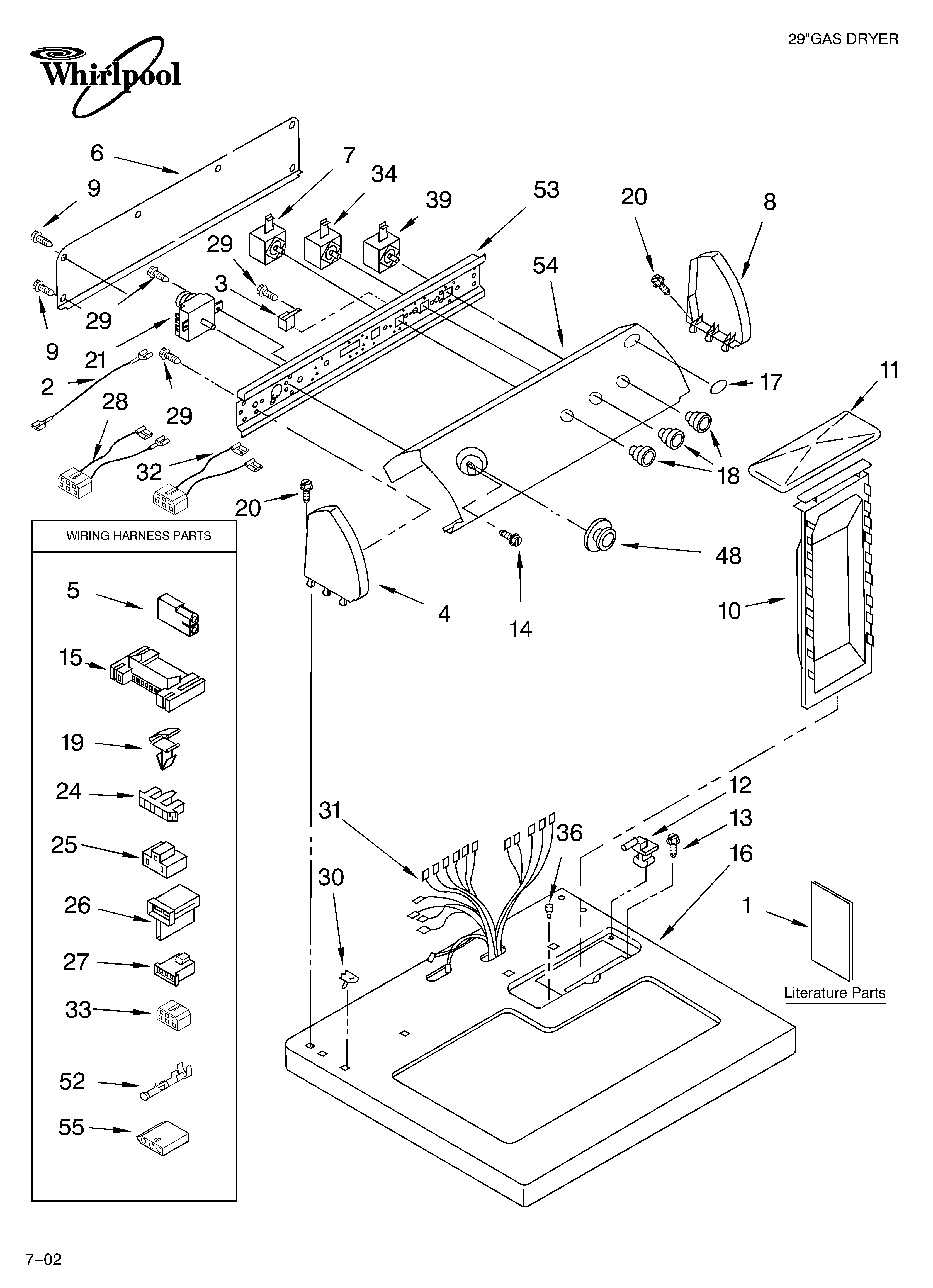 Whirlpool LGR8648LW0 top and console/literature diagram