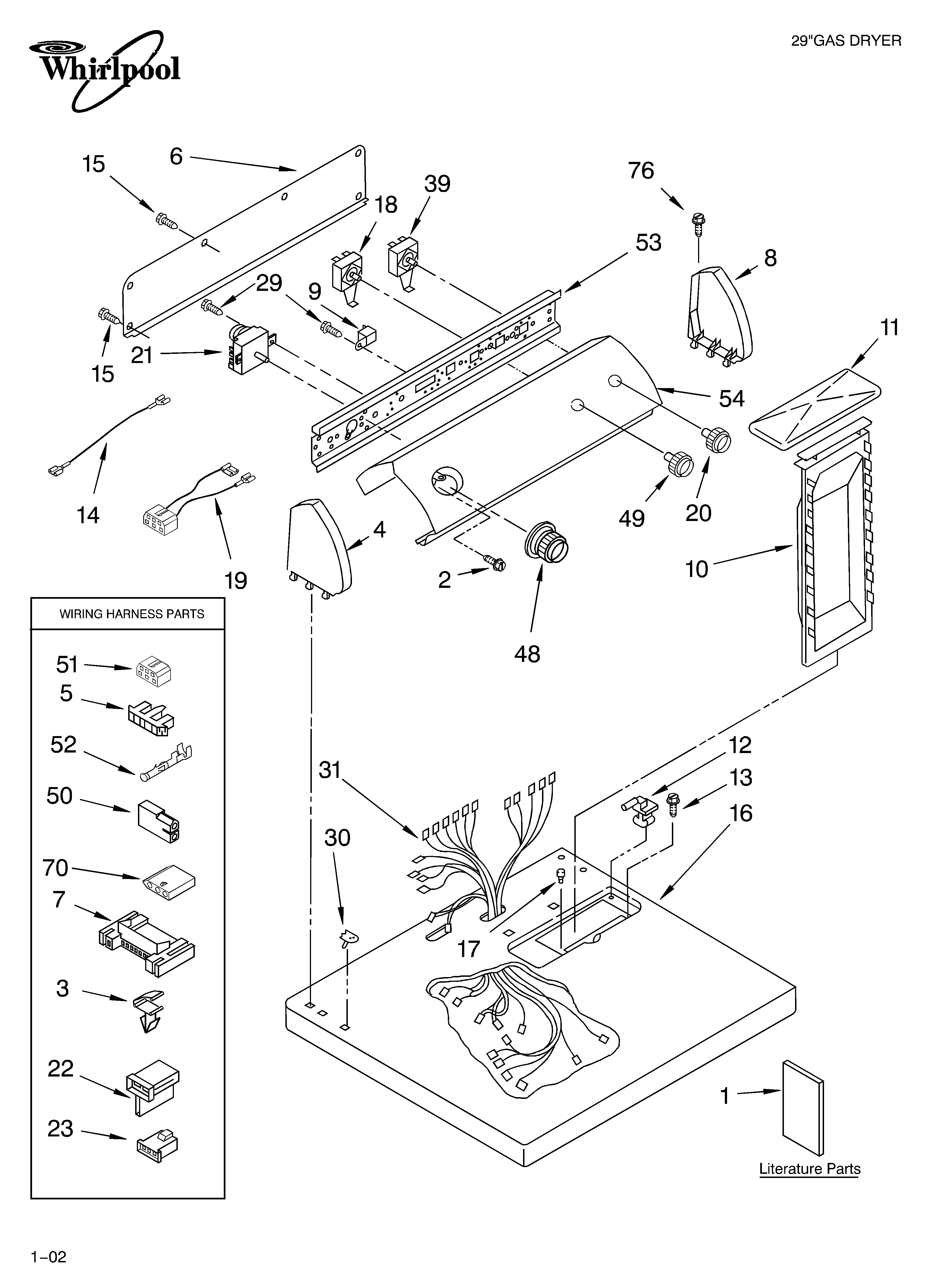 Whirlpool LGR5636KT1 top and console/lit/optional diagram