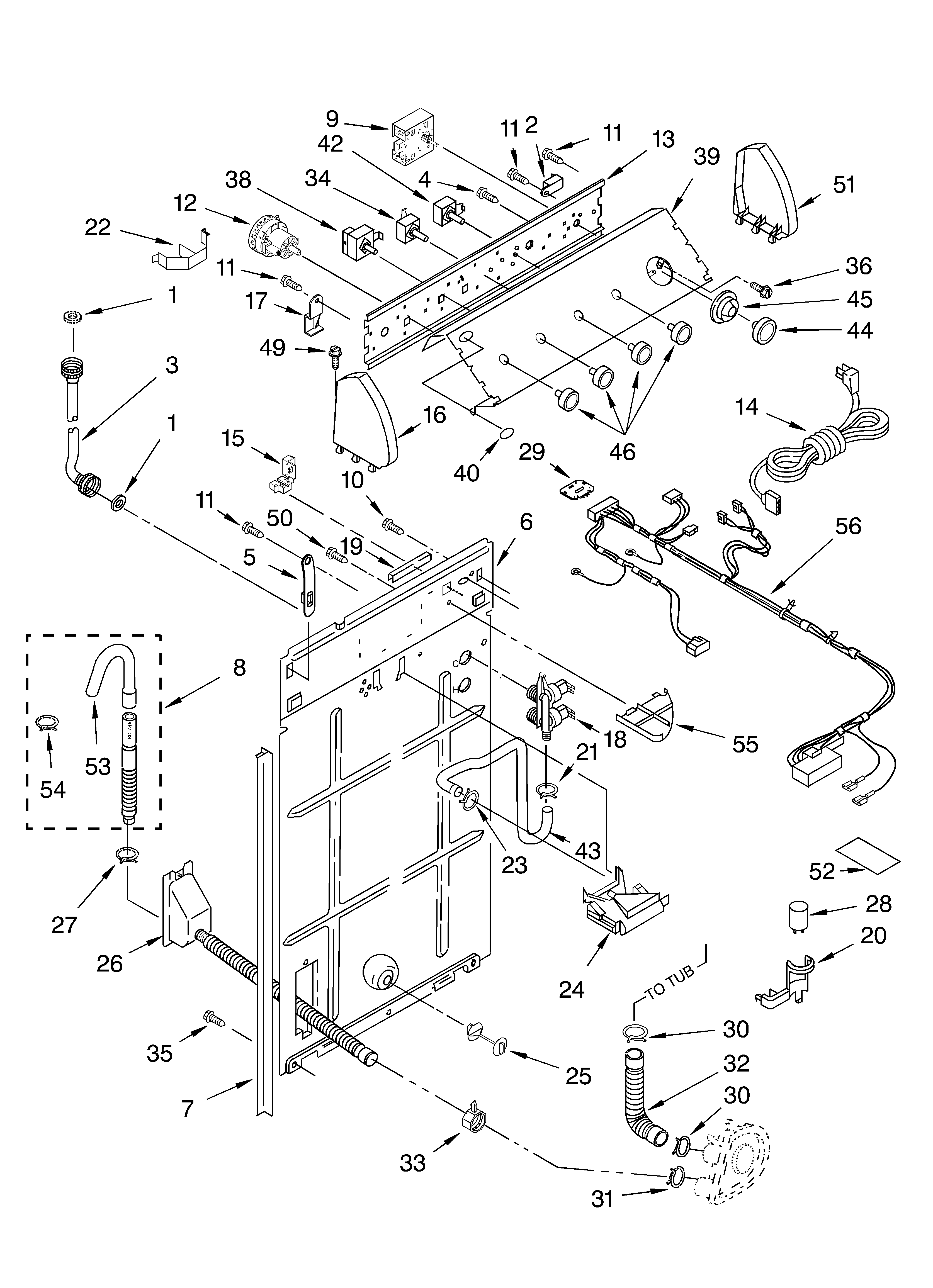 Whirlpool LSQ9659LG0 controls and rear panel diagram