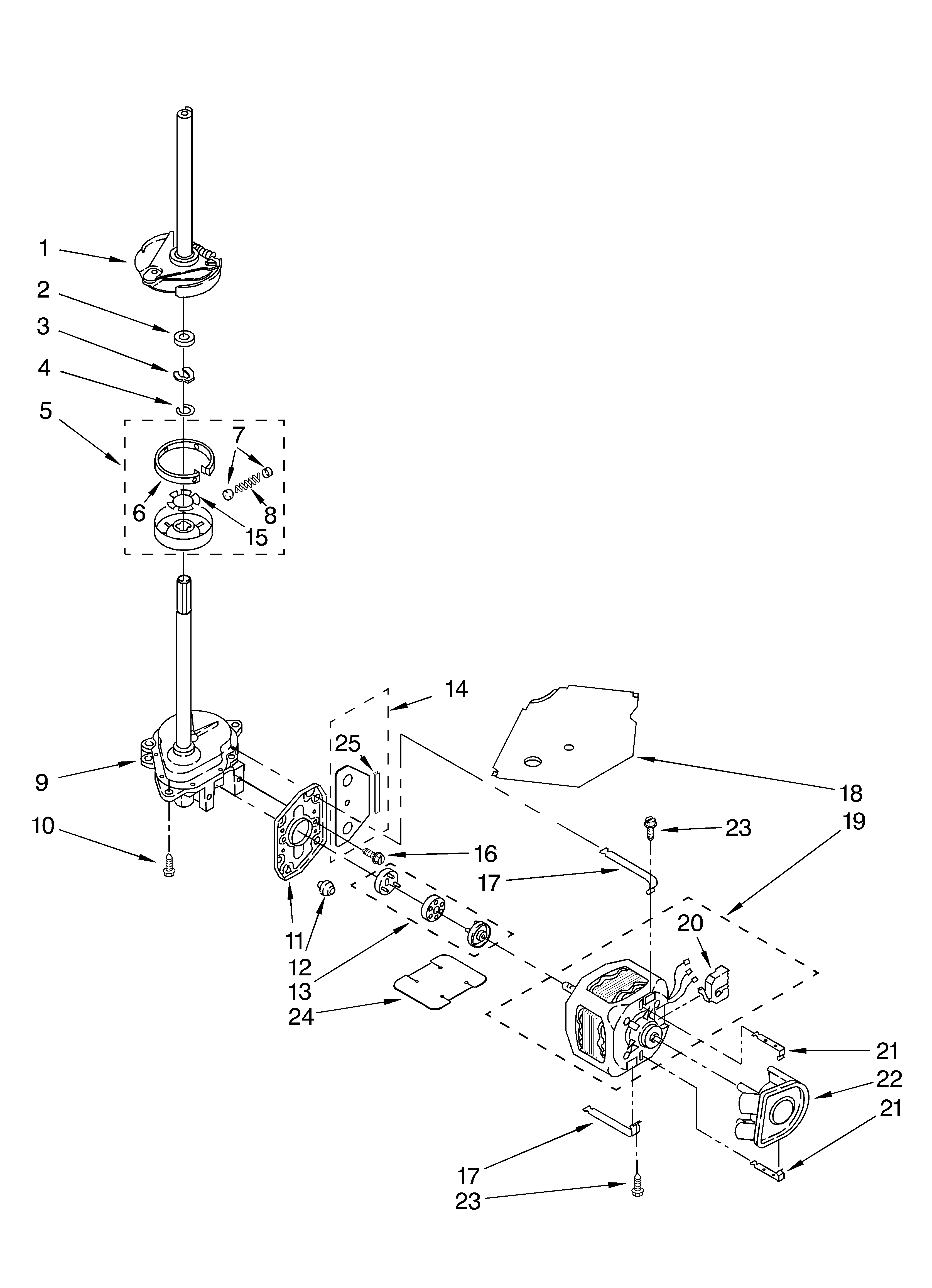 Whirlpool LSQ9659LG0 brake, clutch, gearcase, motor and pump diagram