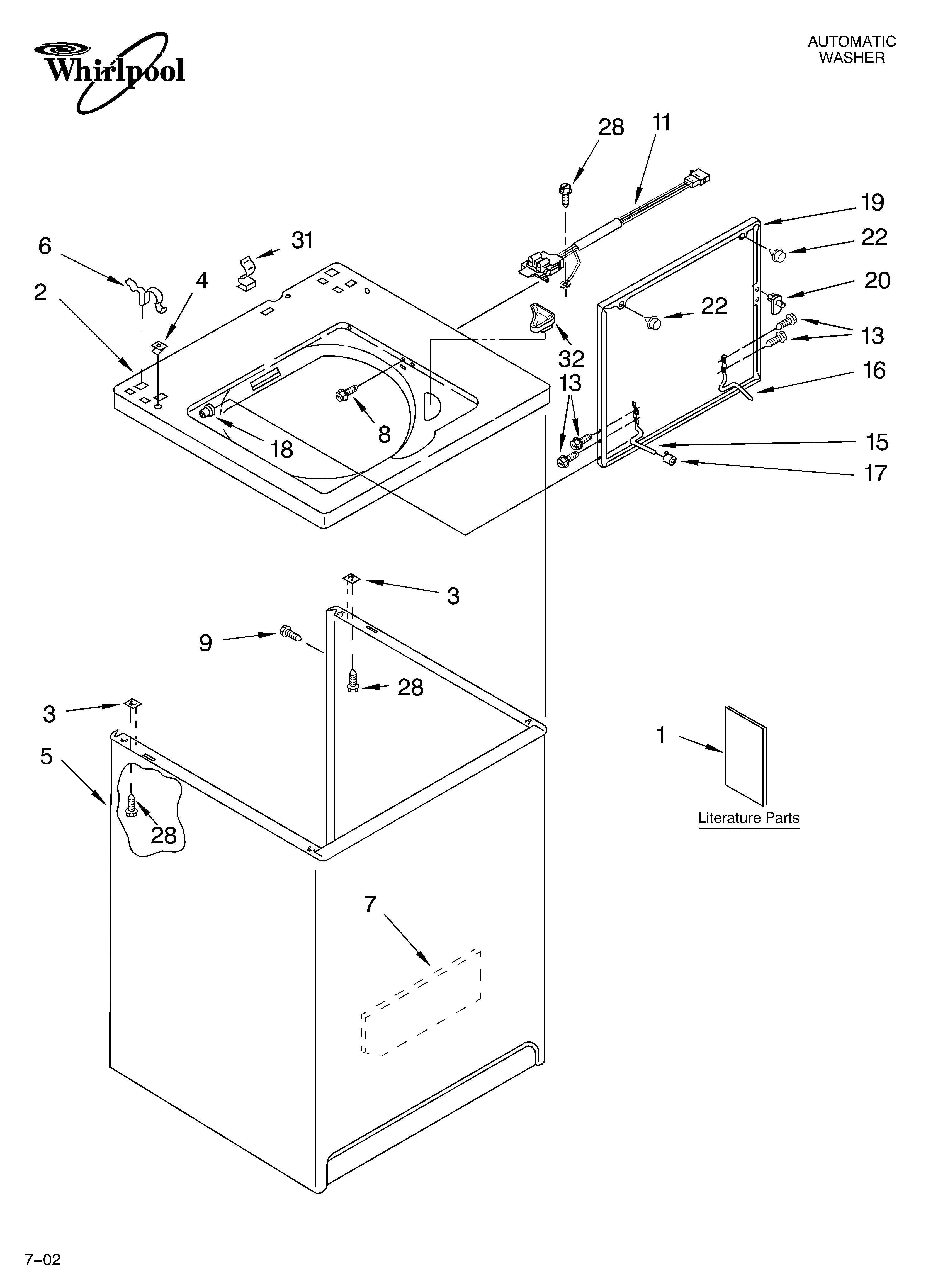 Whirlpool LSQ7030LQ0 top and console/literature diagram