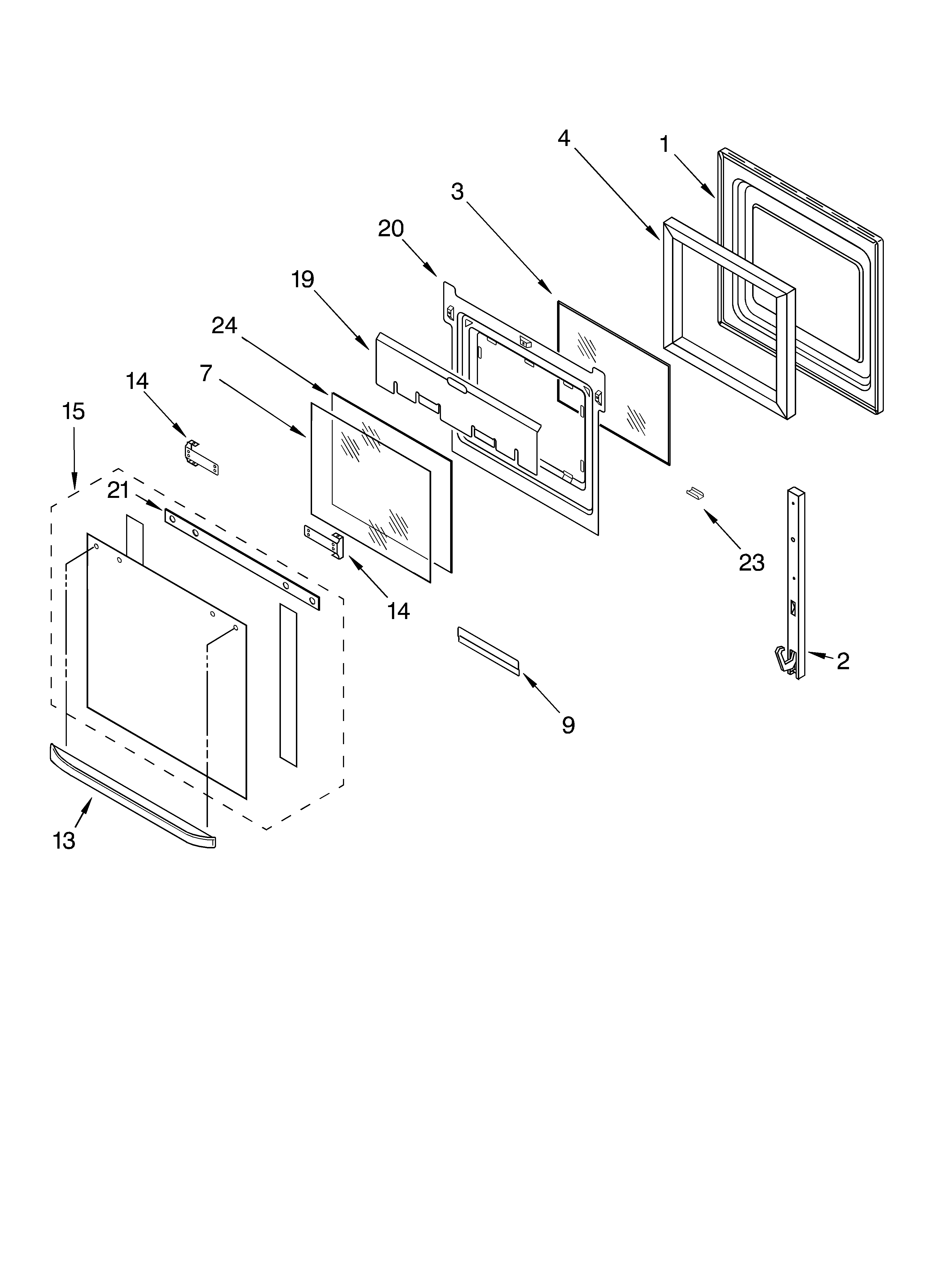 Whirlpool RBS305PDT14 oven door diagram