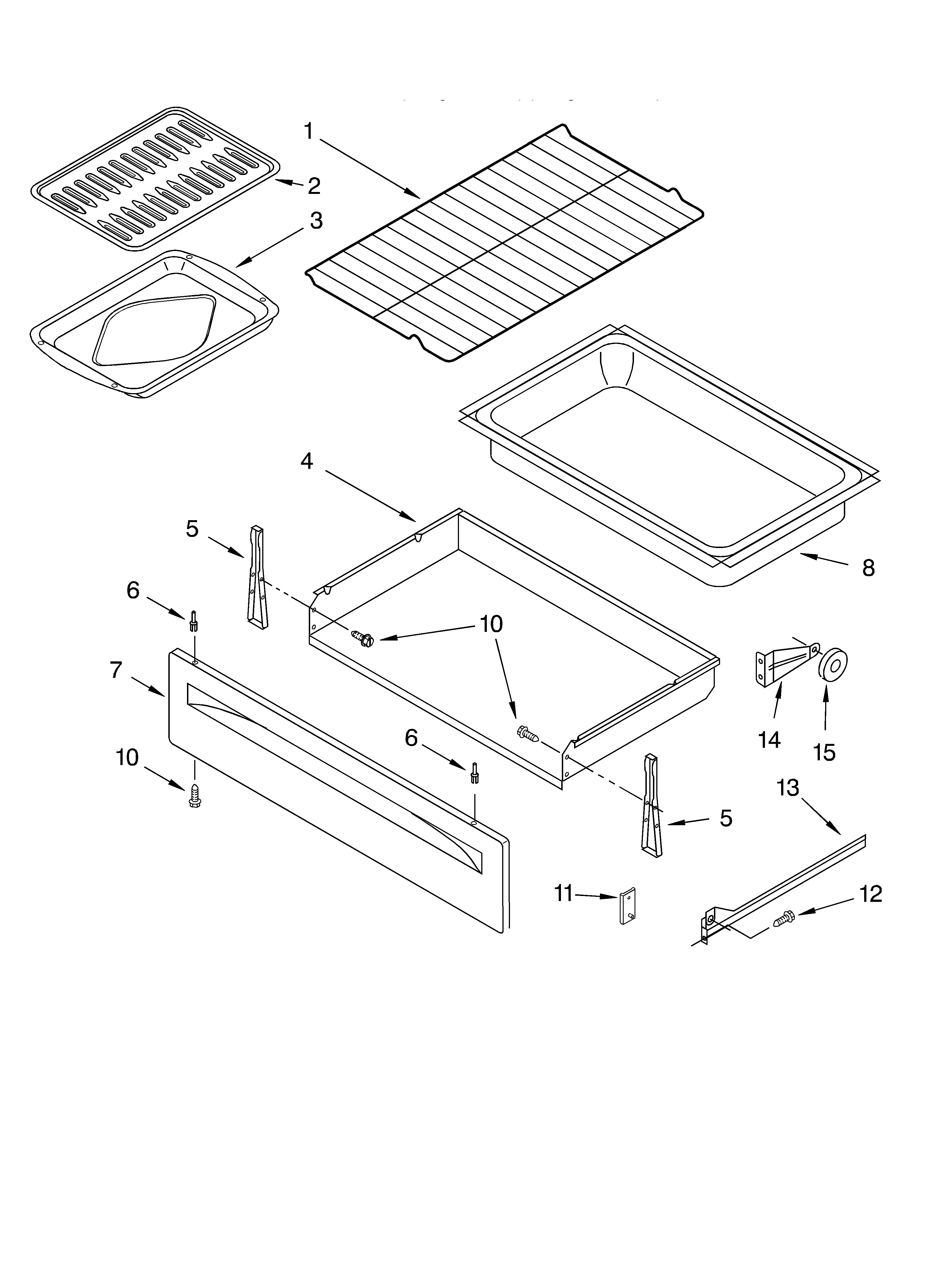 Whirlpool SF369LEKT1 drawer and broiler diagram