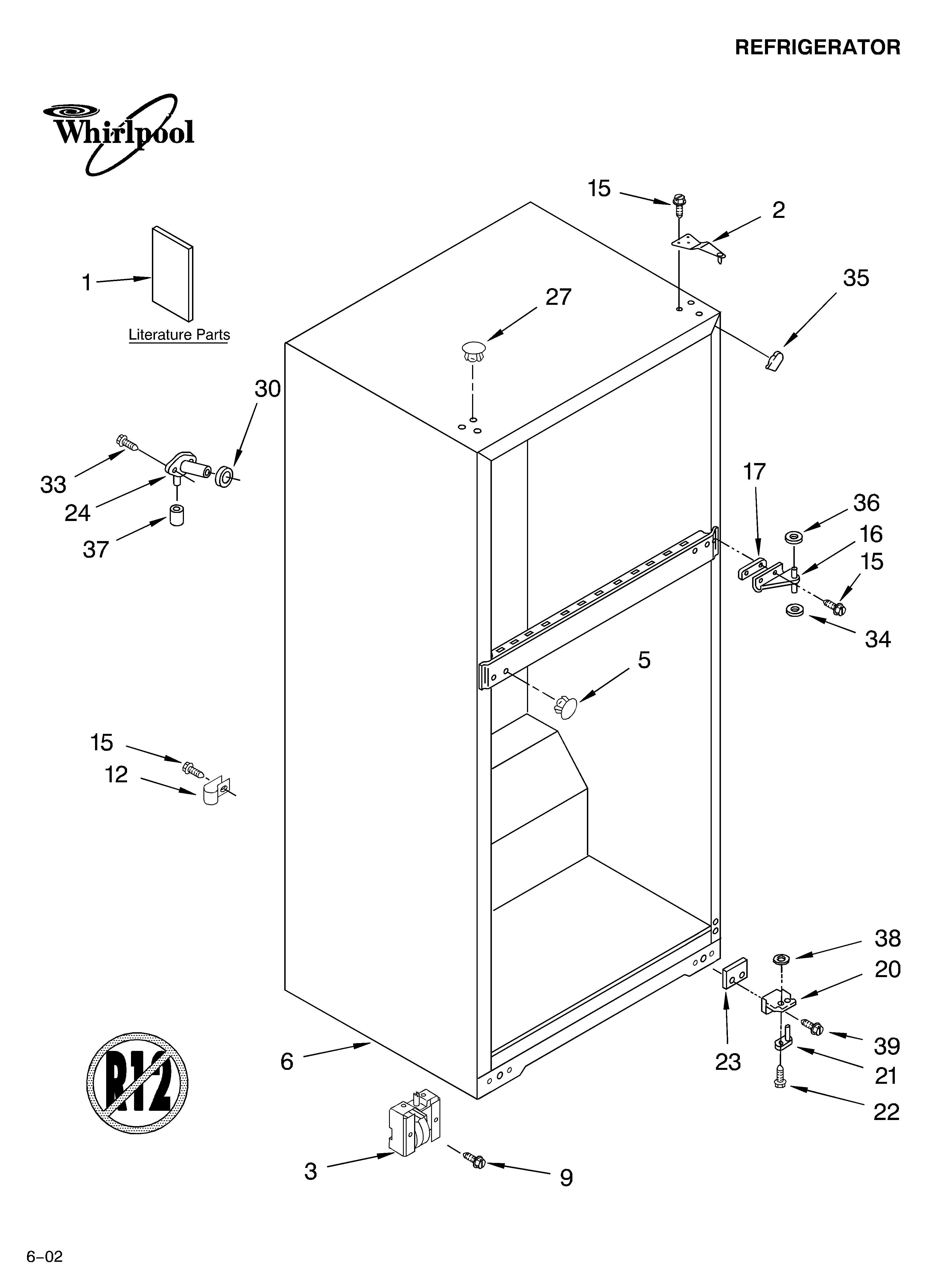 Whirlpool ET6JTKYKQ00 cabinet/literature diagram