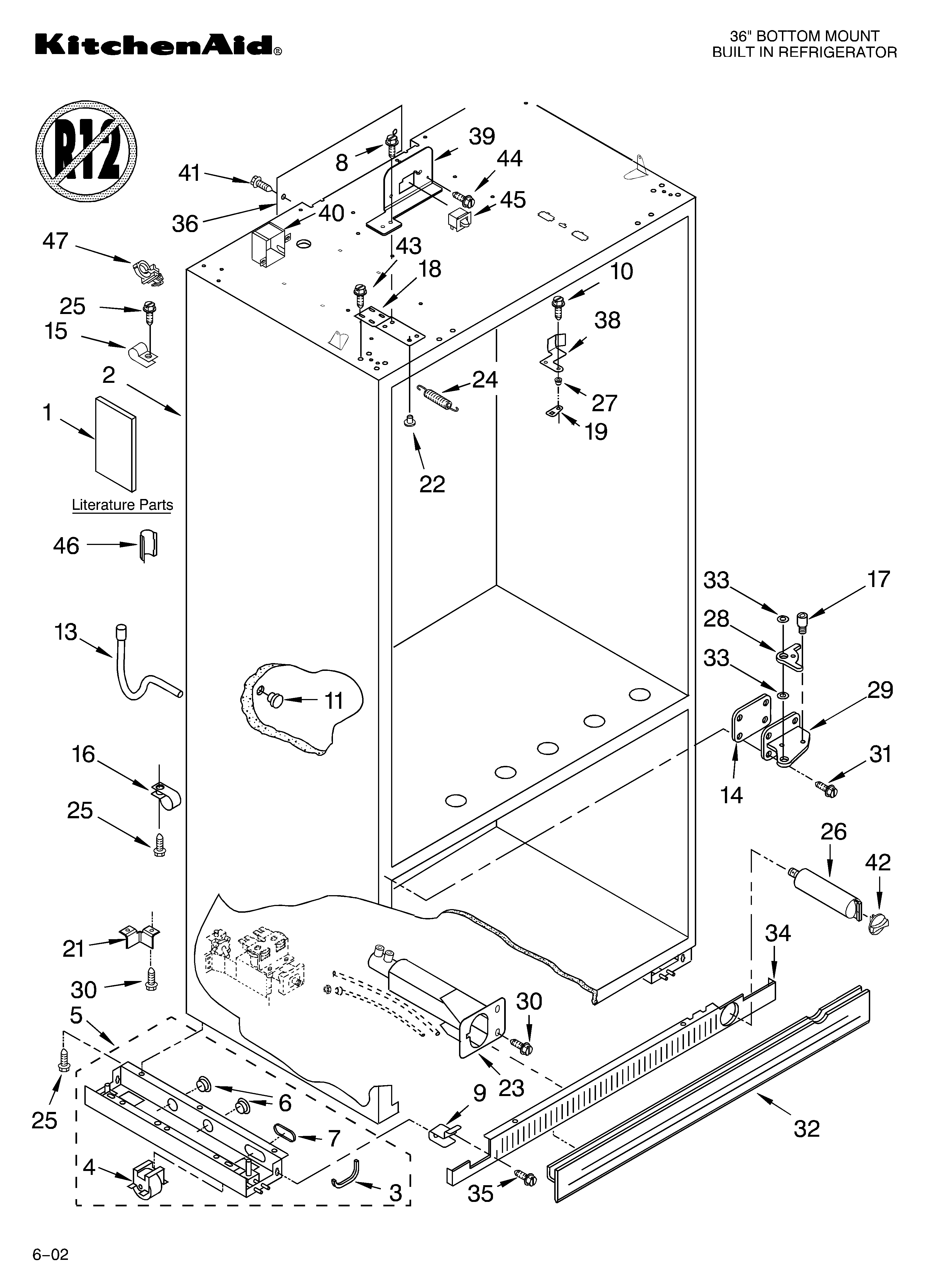 KitchenAid KBLS36FKW01 cabinet/literature diagram