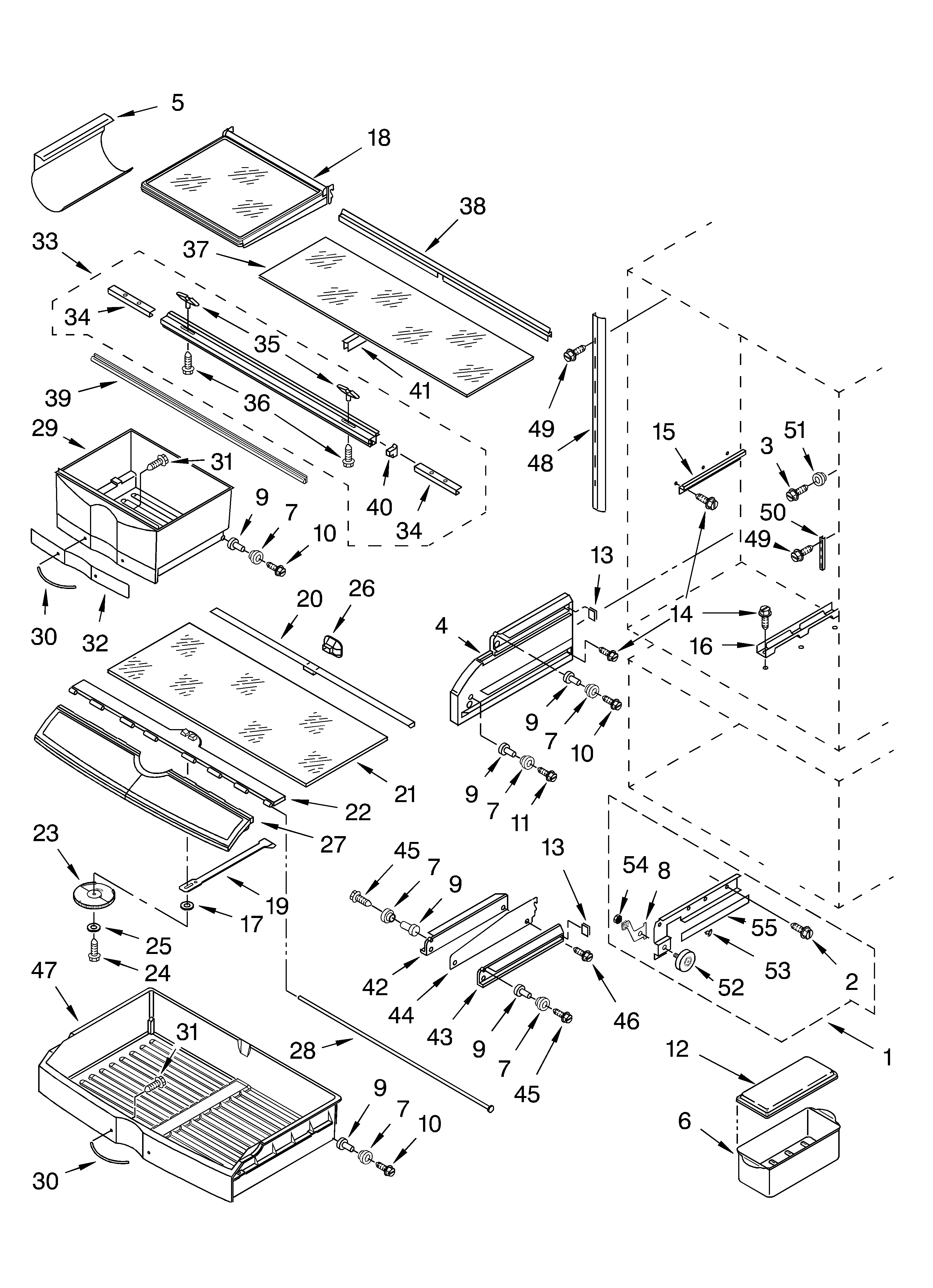 KitchenAid KBLS36FKW01 refrigerator shelf diagram