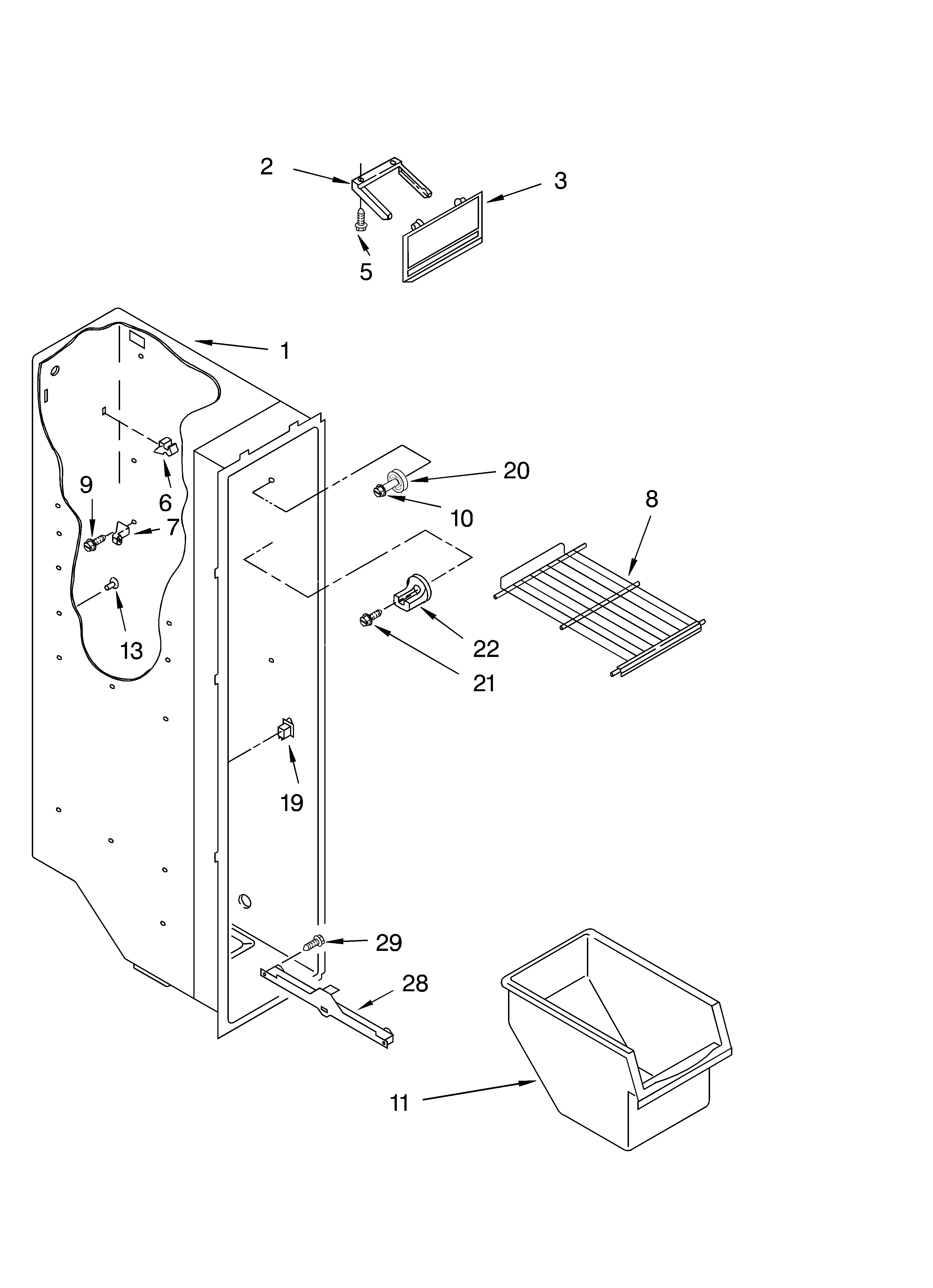 Whirlpool 3XED0FHQKQ01 freezer liner diagram
