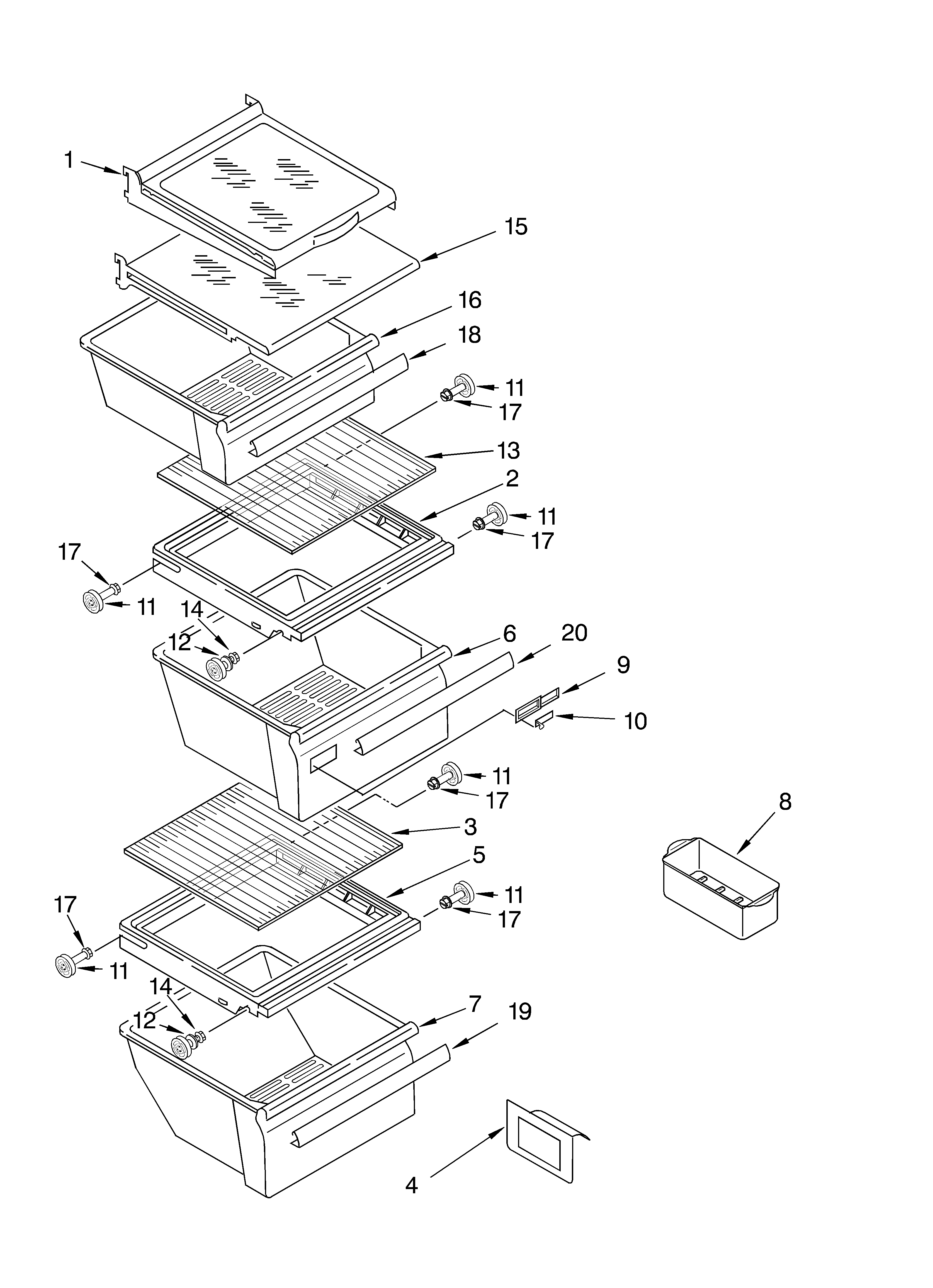 Whirlpool ED2FHEXLB01 refrigerator shelf diagram