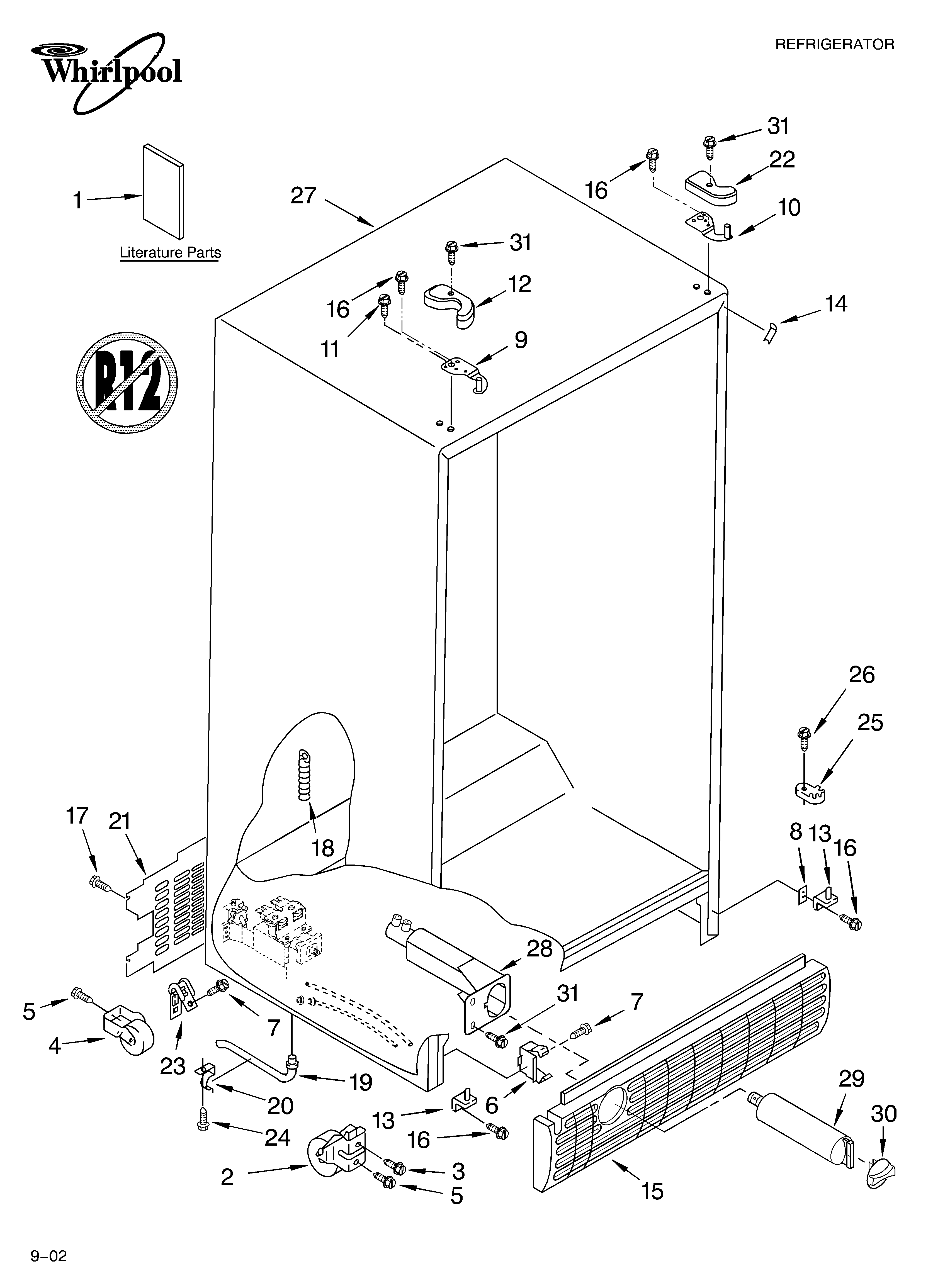Whirlpool ED2FTGXKT04 cabinet/literature diagram