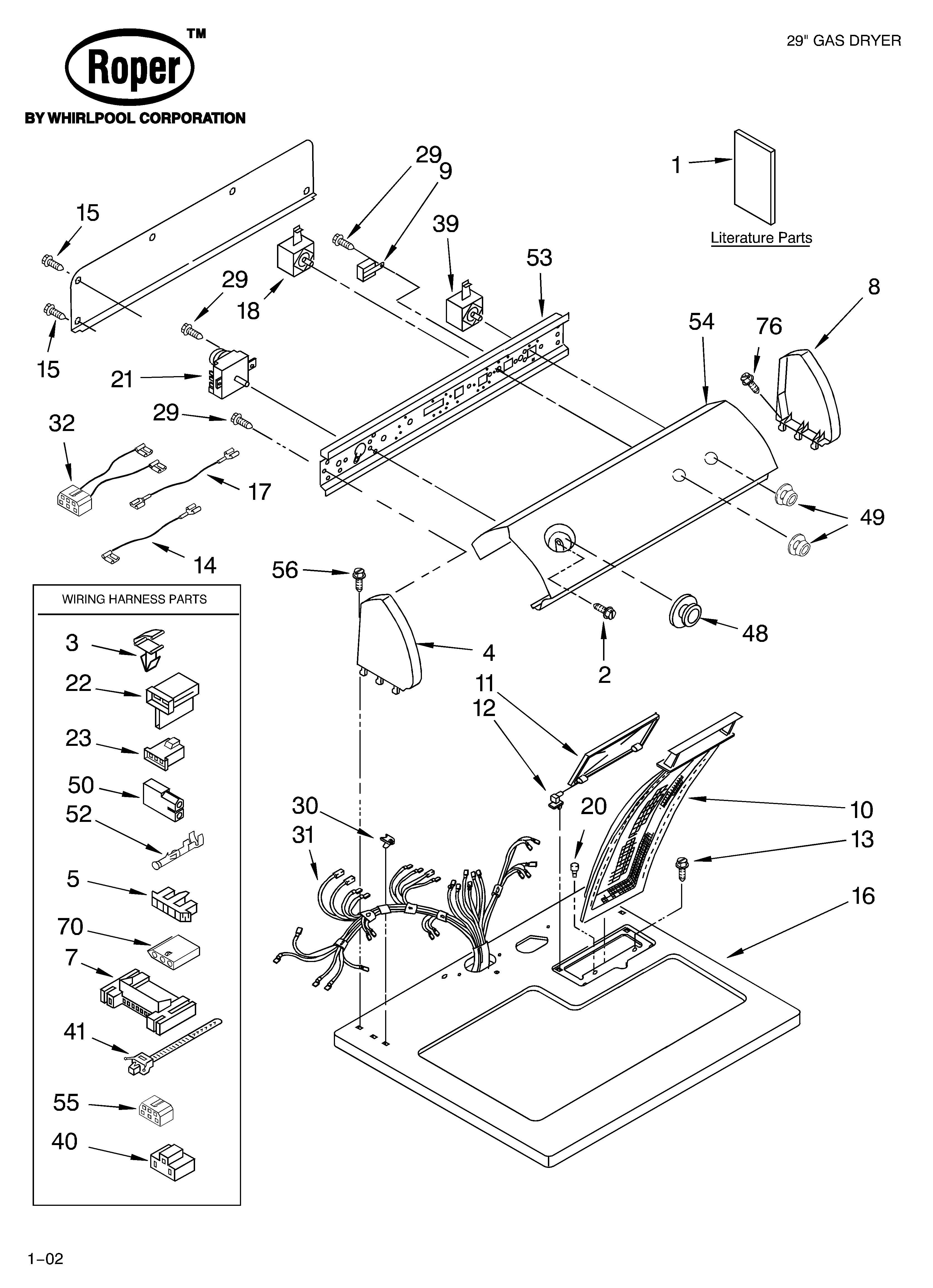 Roper RGS7648KQ2 top and console/literature diagram