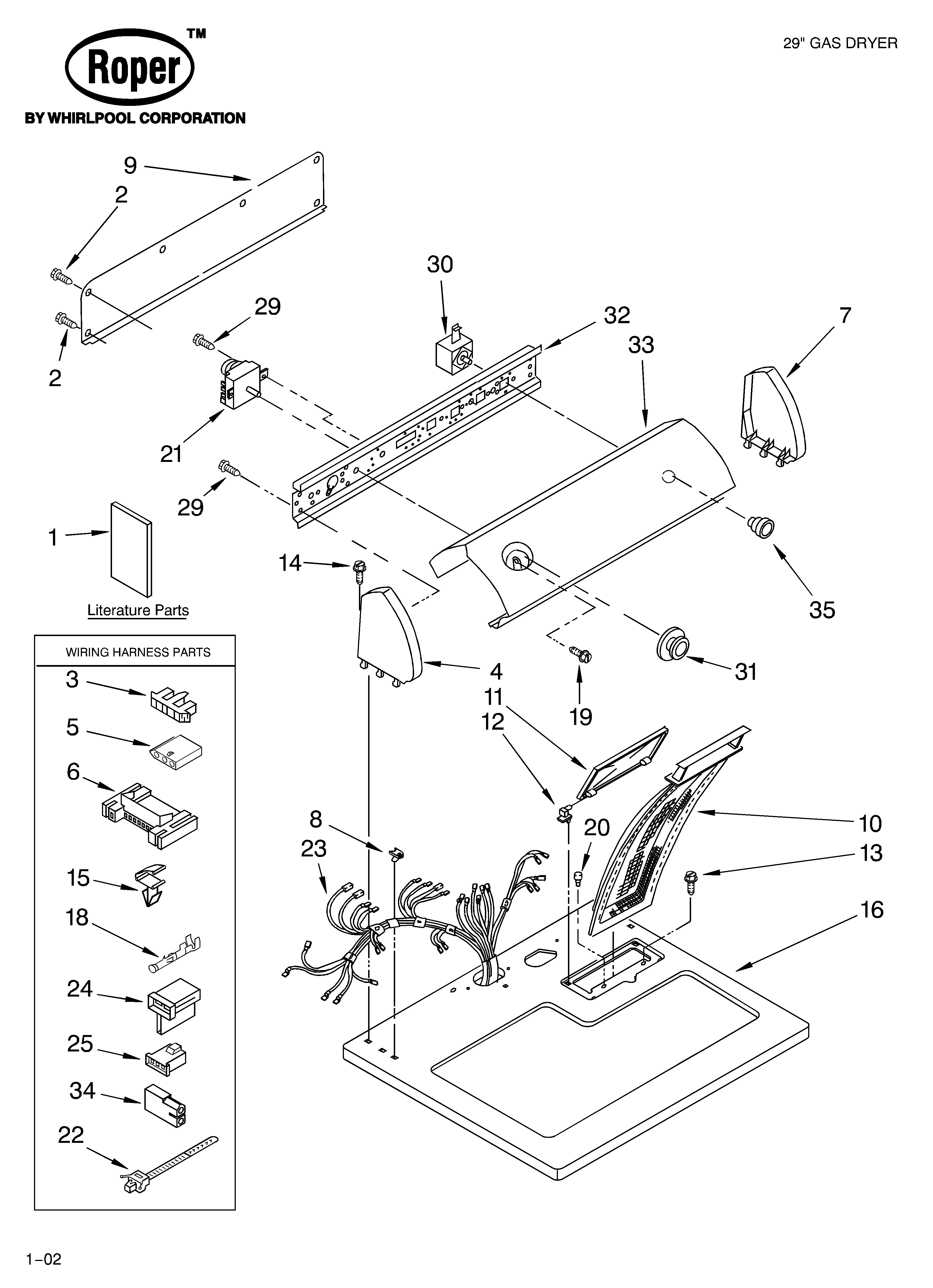 Roper RGX5634KQ2 top and console/lit/optional diagram