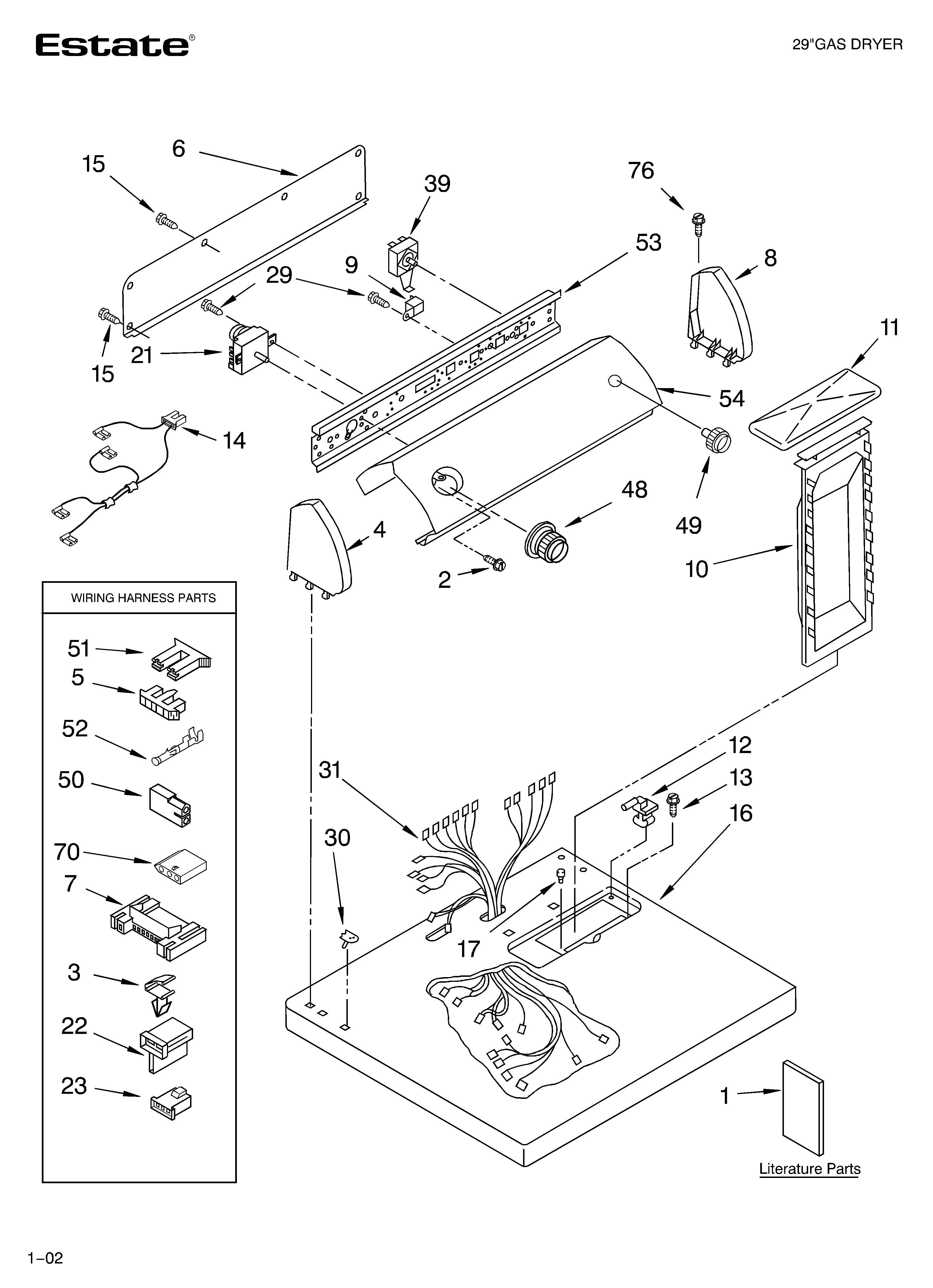 Estate TGDS740JQ1 top and console/literature diagram