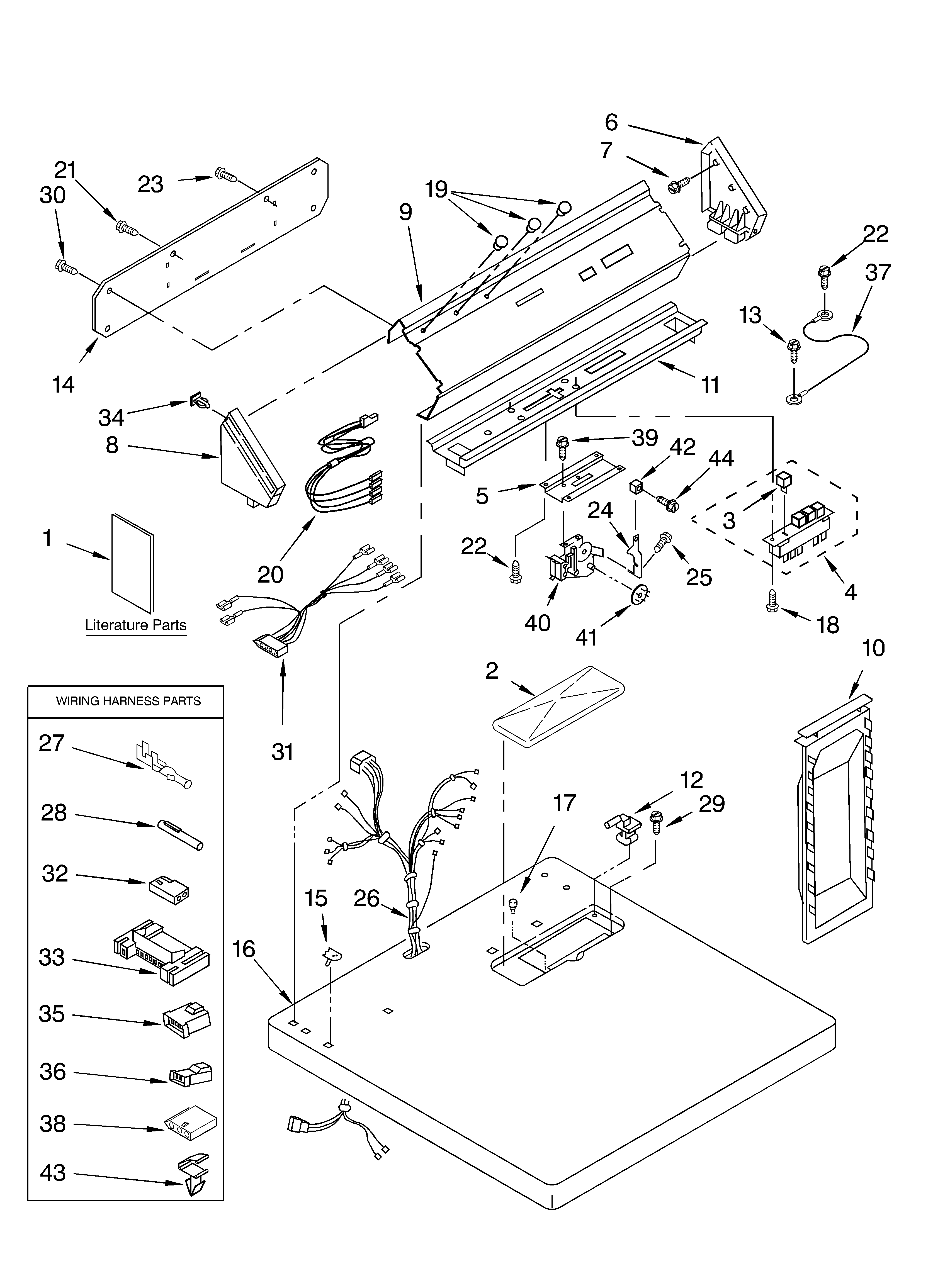 Whirlpool GCGM2901JQ1 top and console/literature diagram