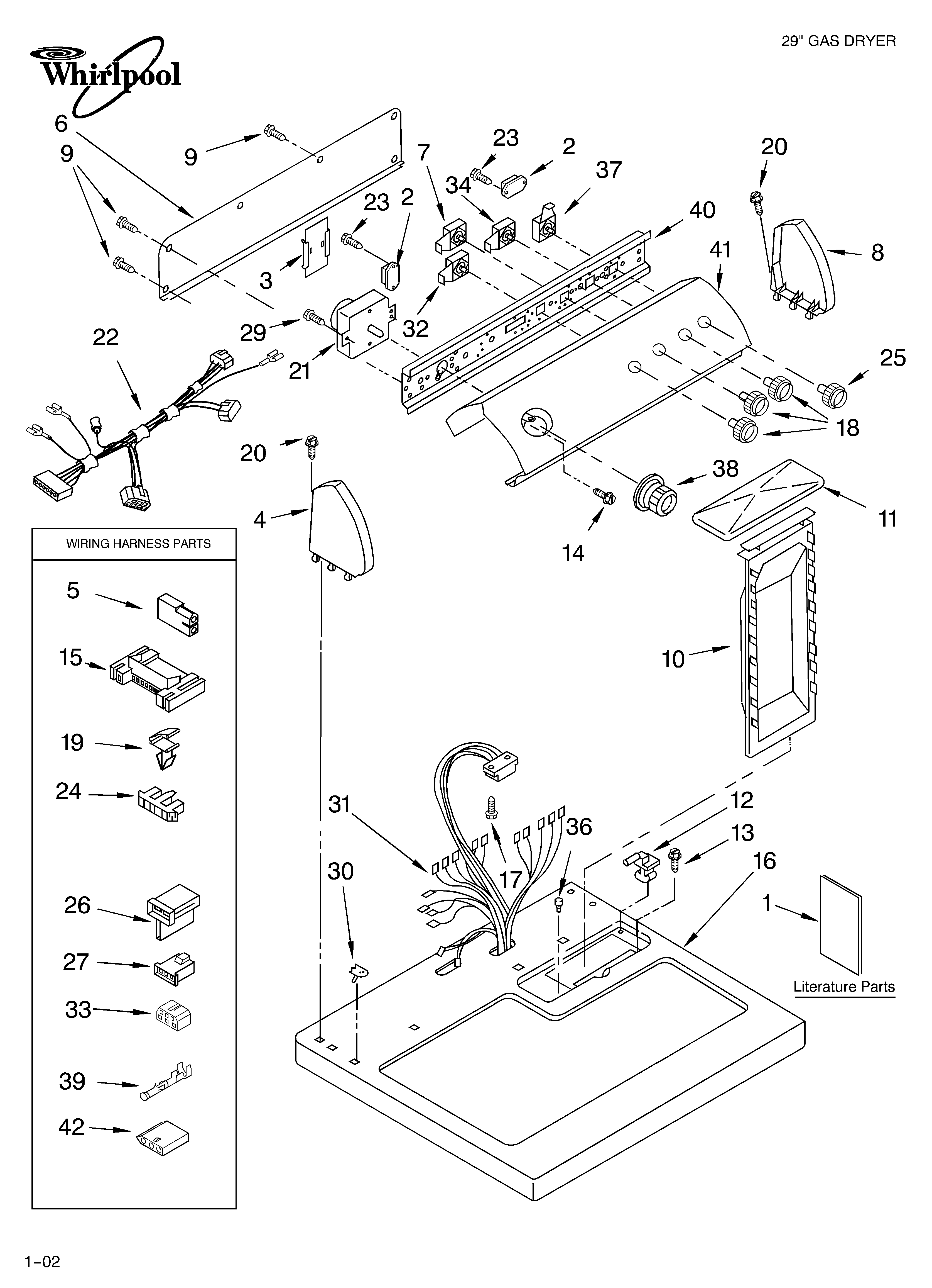 Whirlpool GGQ9858JT2 top and console/lit/optional diagram