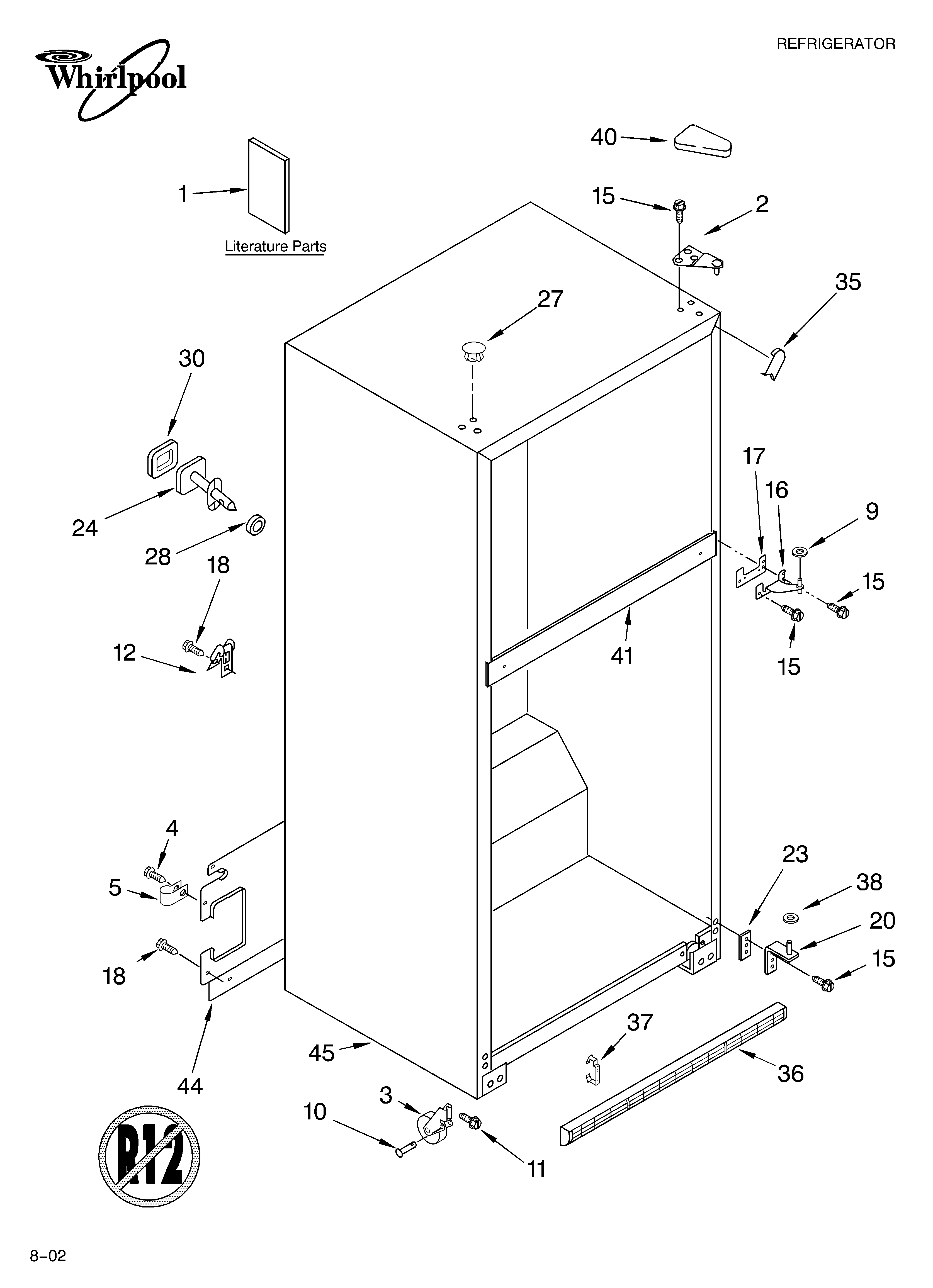 Whirlpool ET1MTEXLQ01 cabinet/literature diagram