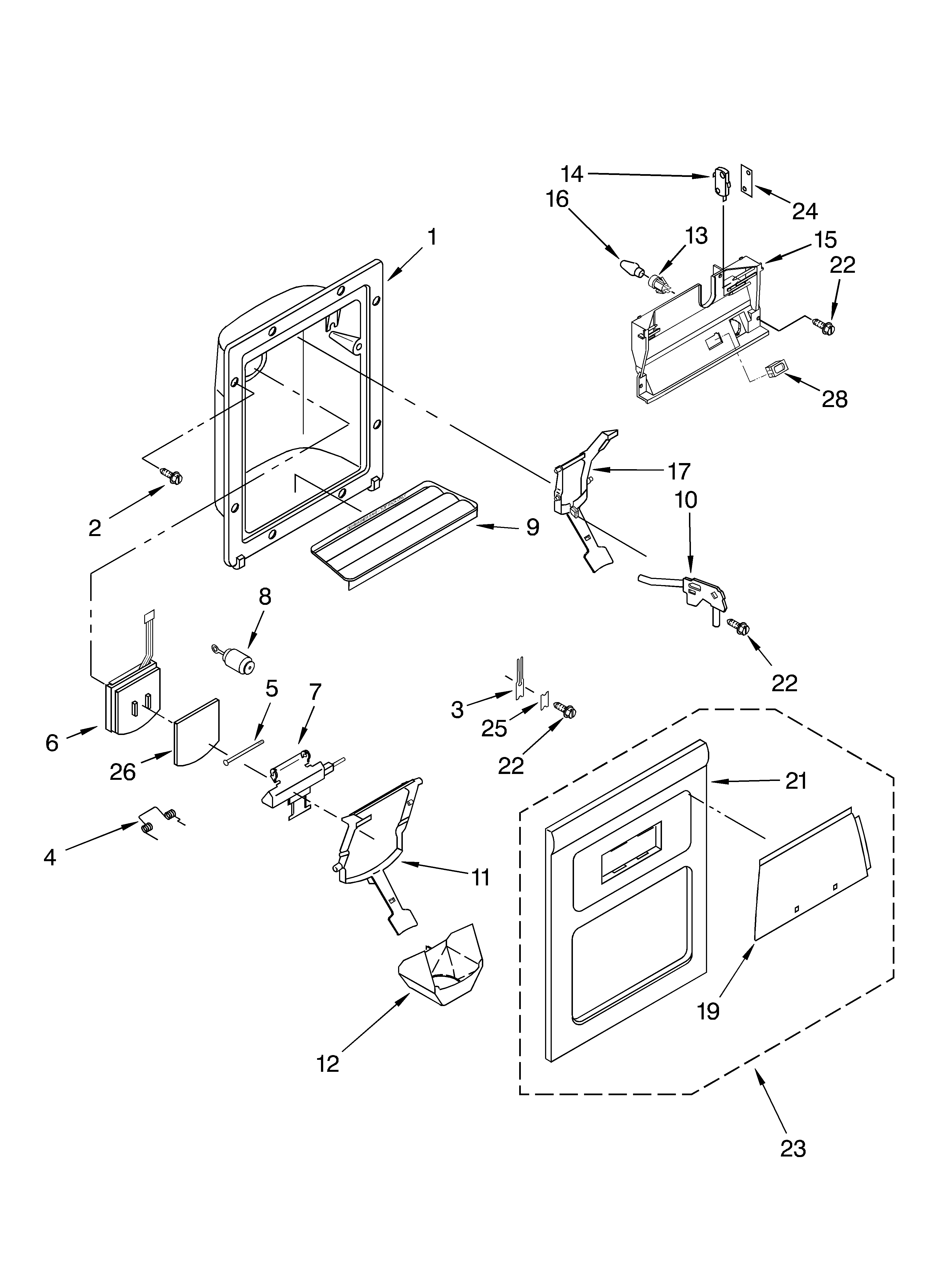 Whirlpool ED2NTGXLT01 dispenser front diagram