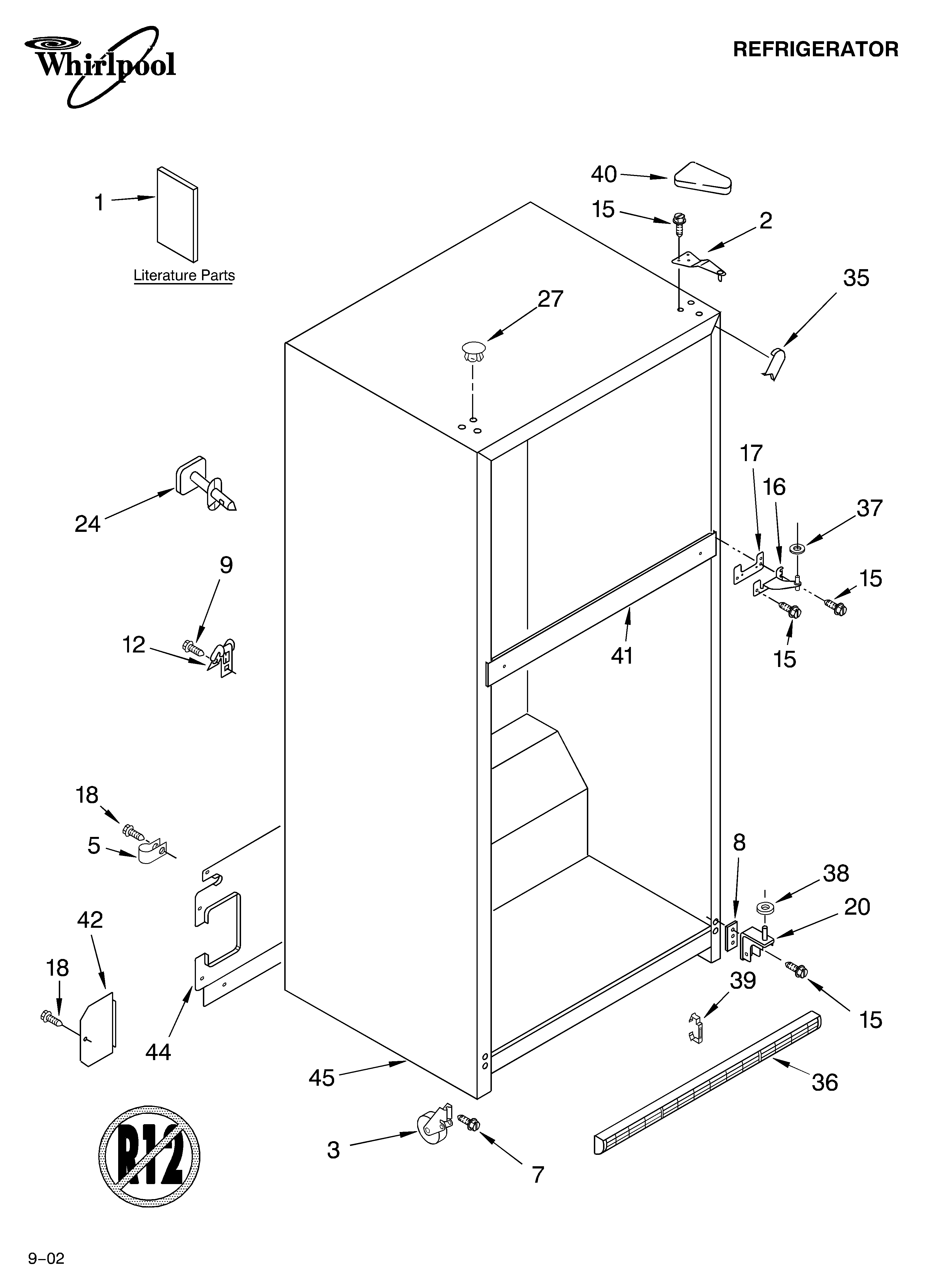 Whirlpool 8GR9SHKXKT02 cabinet/literature diagram