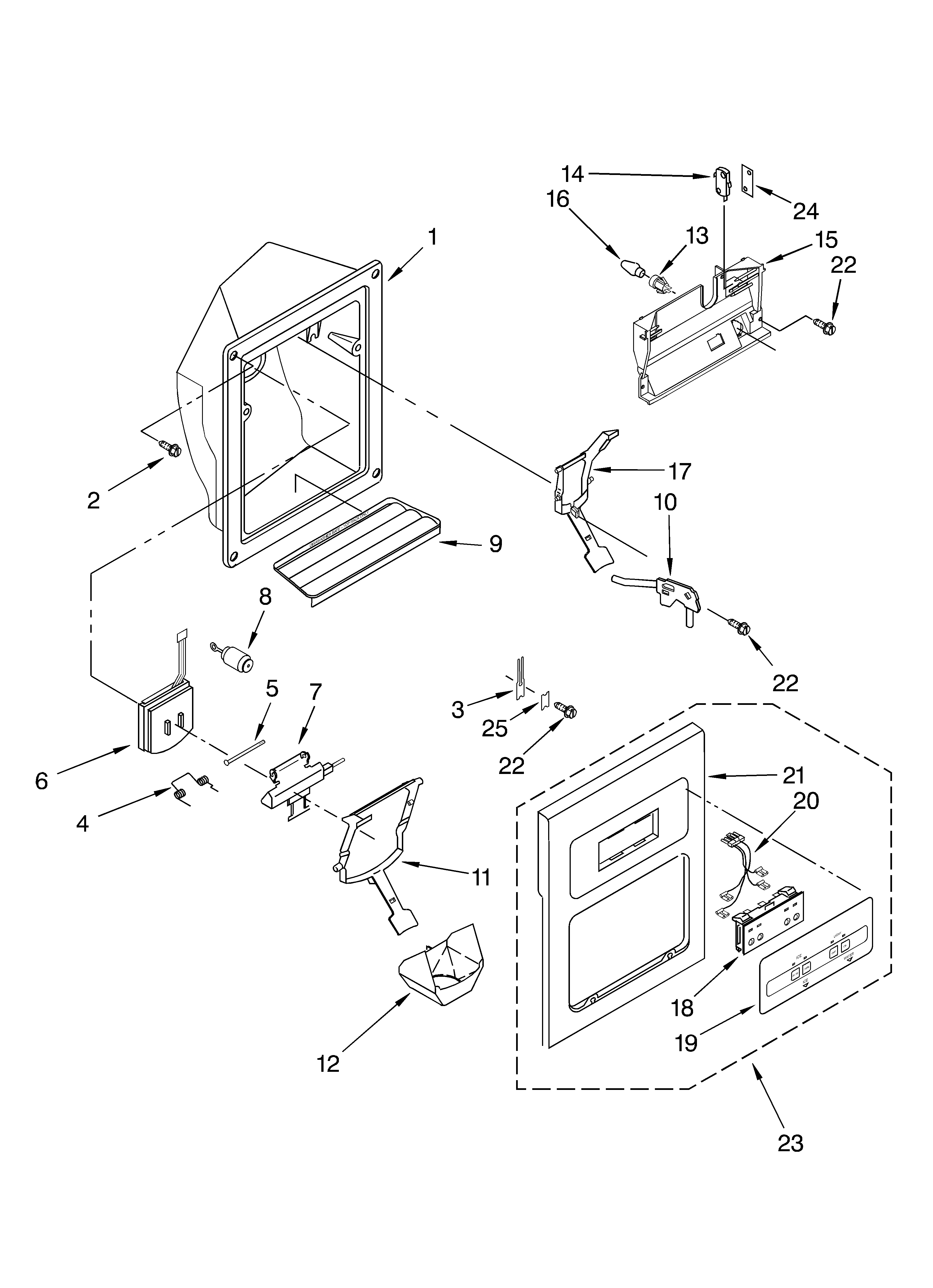 Whirlpool ED2YHGXLQ01 dispenser front diagram