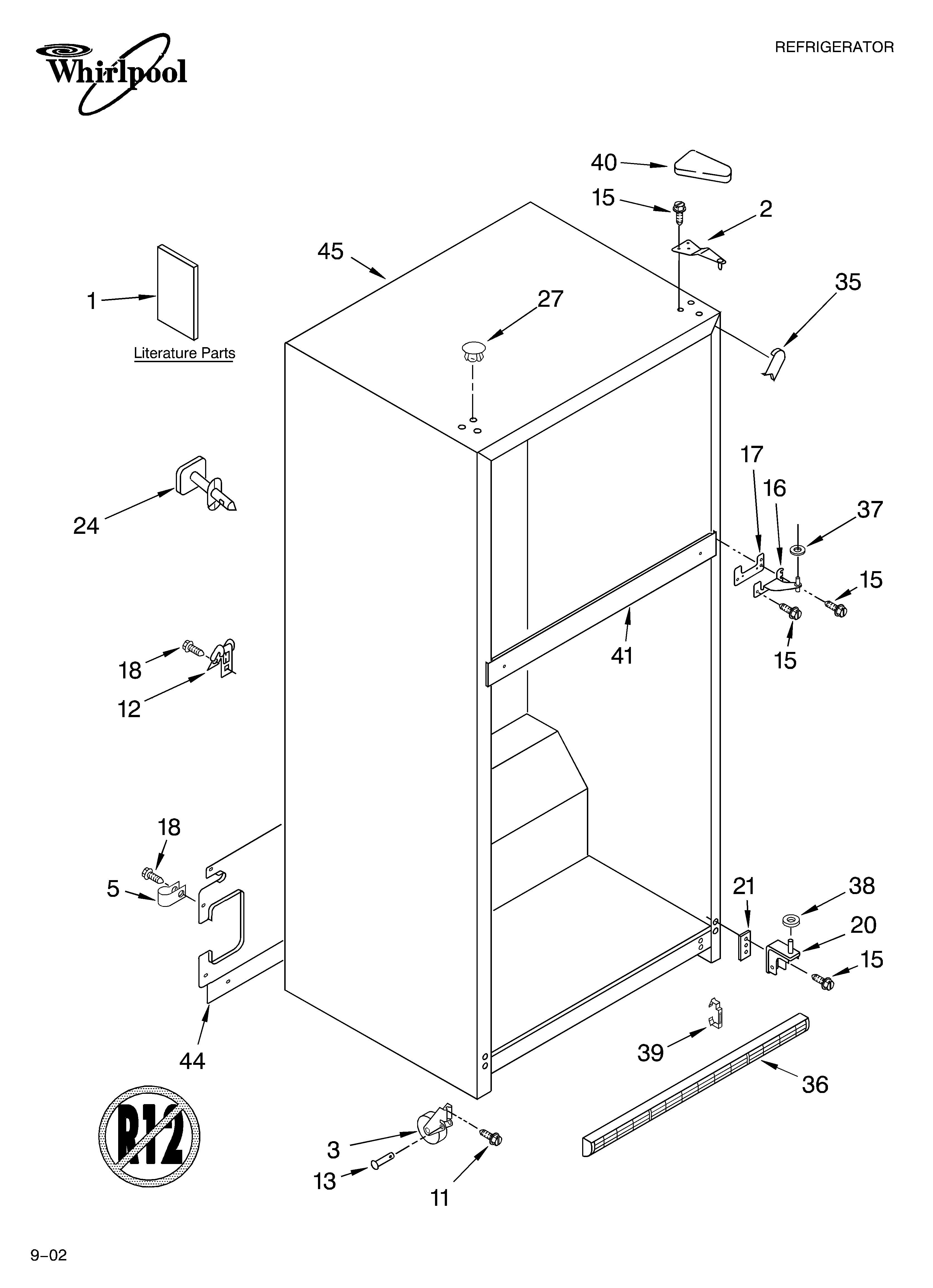 Whirlpool ET2AHTXLT00 cabinet/literature diagram